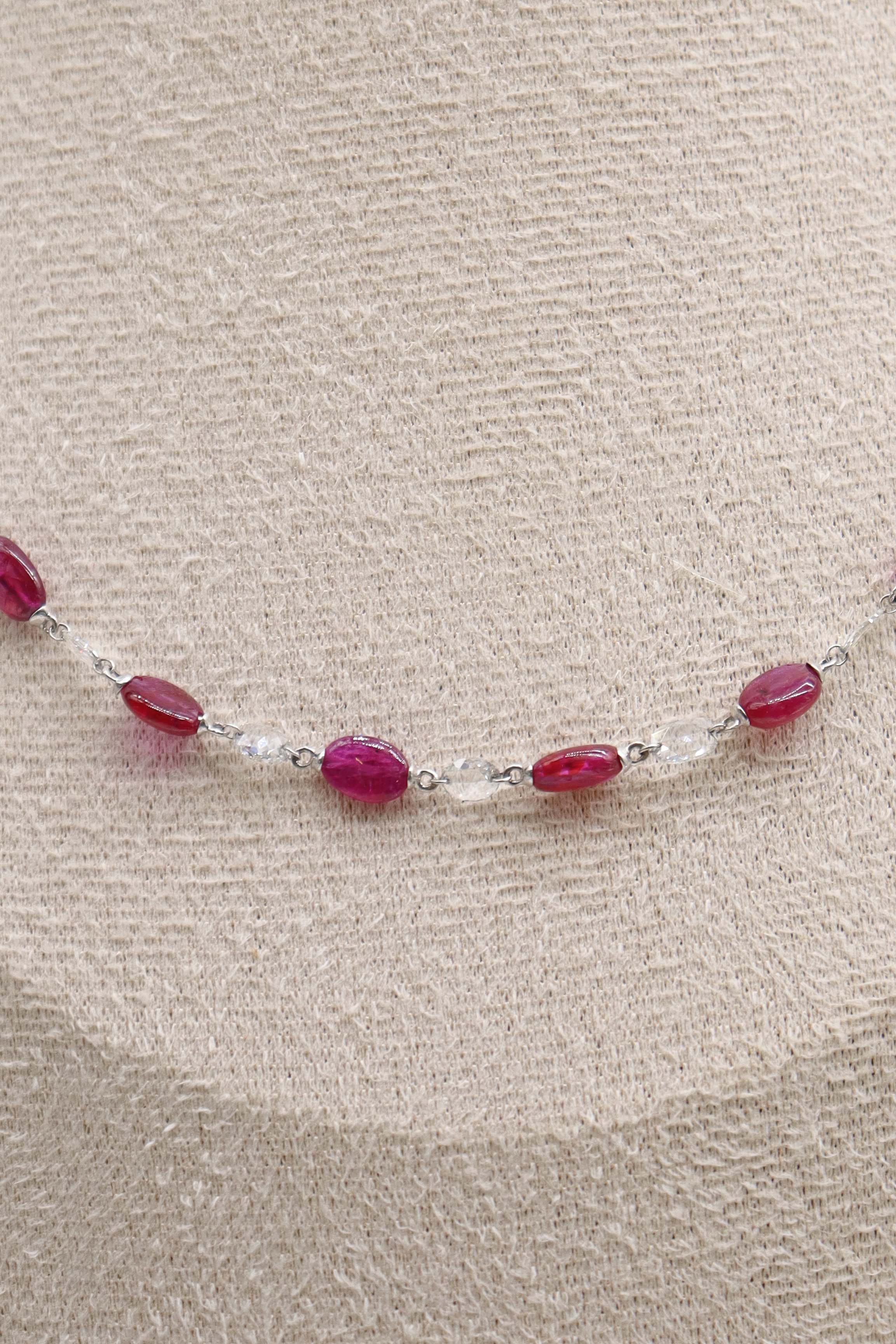 Luxury Promise White Mix shape Rosecut RUBY LONG BEADS(MOZ)TW:20.53CT GOLD:2.67G C7038