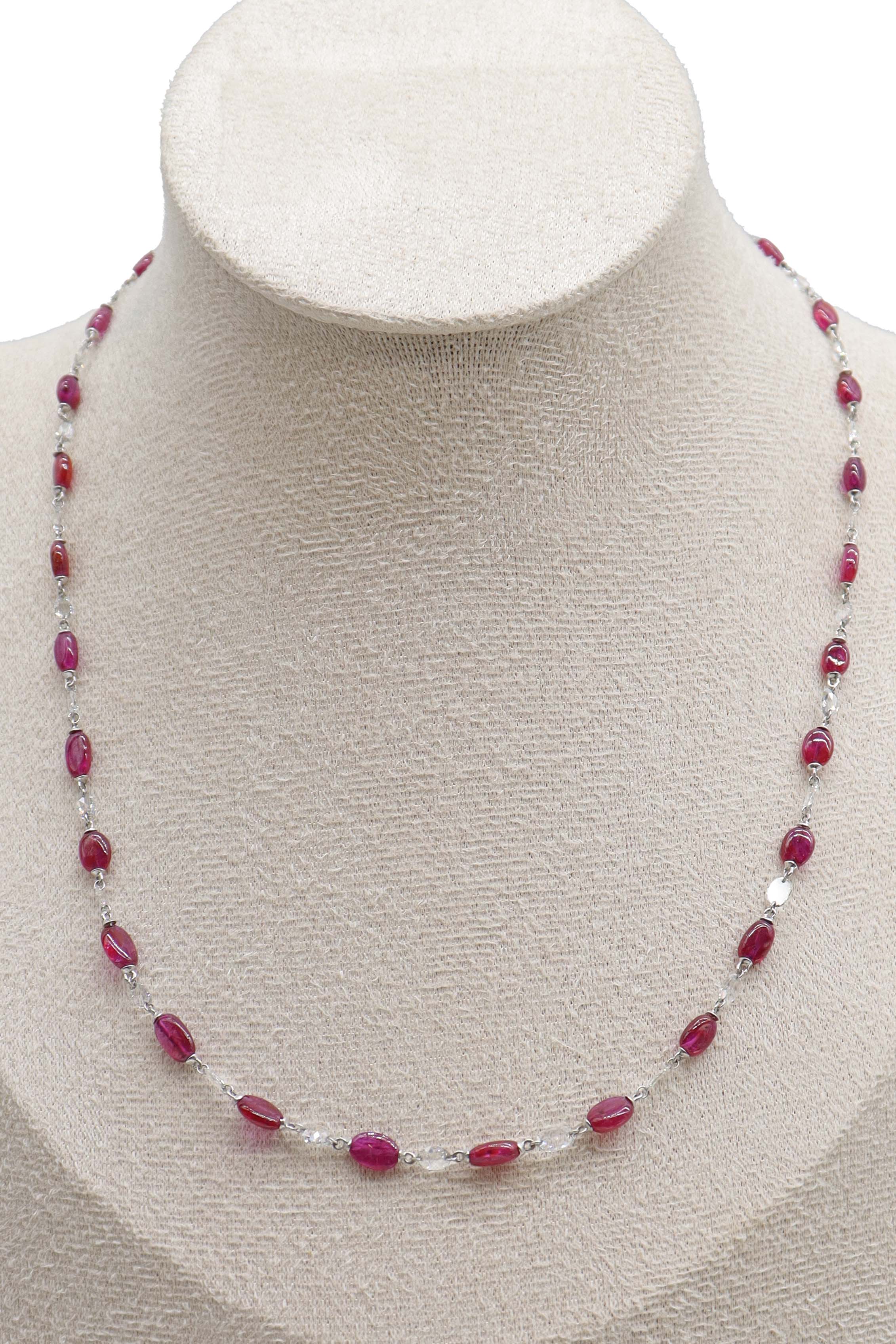 Luxury Promise White Mix shape Rosecut RUBY LONG BEADS(MOZ)TW:20.53CT GOLD:2.67G C7038