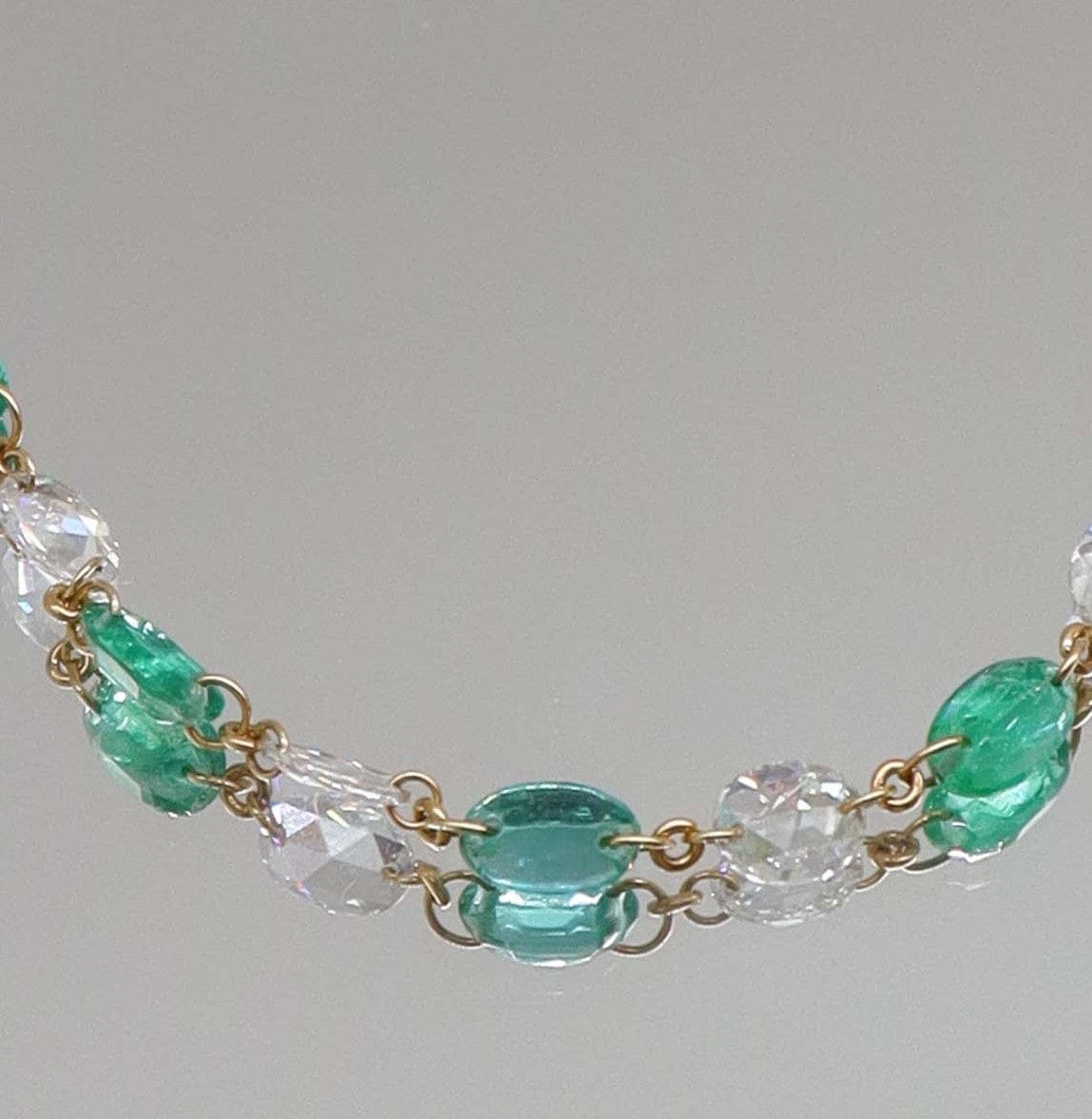 LUXURY PROMISE WHITE OVAL ROSECUTEMERALD OVAL FSS BRACELET TW:3.87CT GOLD:1.07G B2614
