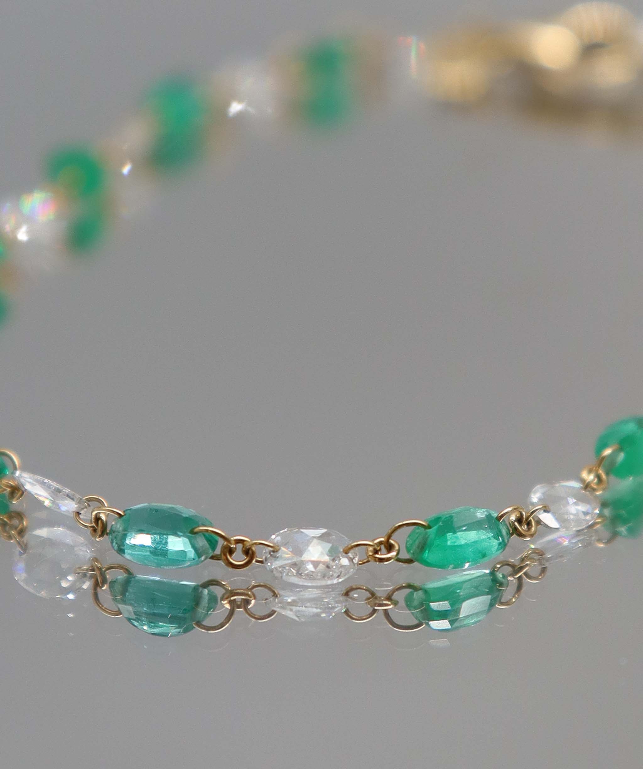 LUXURY PROMISE WHITE OVAL ROSECUTEMERALD OVAL FSS BRACELET TW:3.87CT GOLD:1.07G B2614