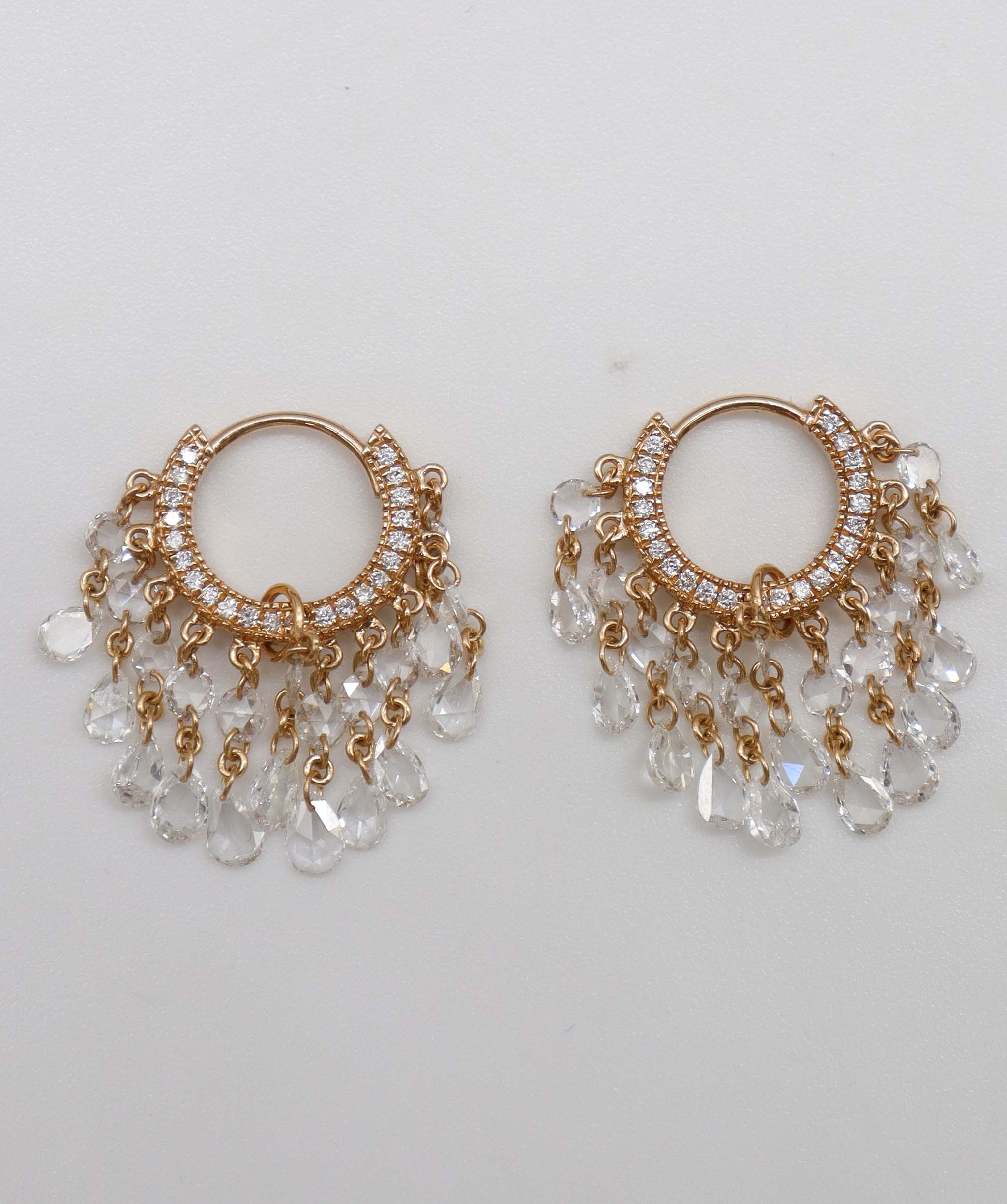 LUXURY PROMISE WHITE PEAR ROSECUT EARRINGS TW:2.91CT GOLD:2.50G E7884
