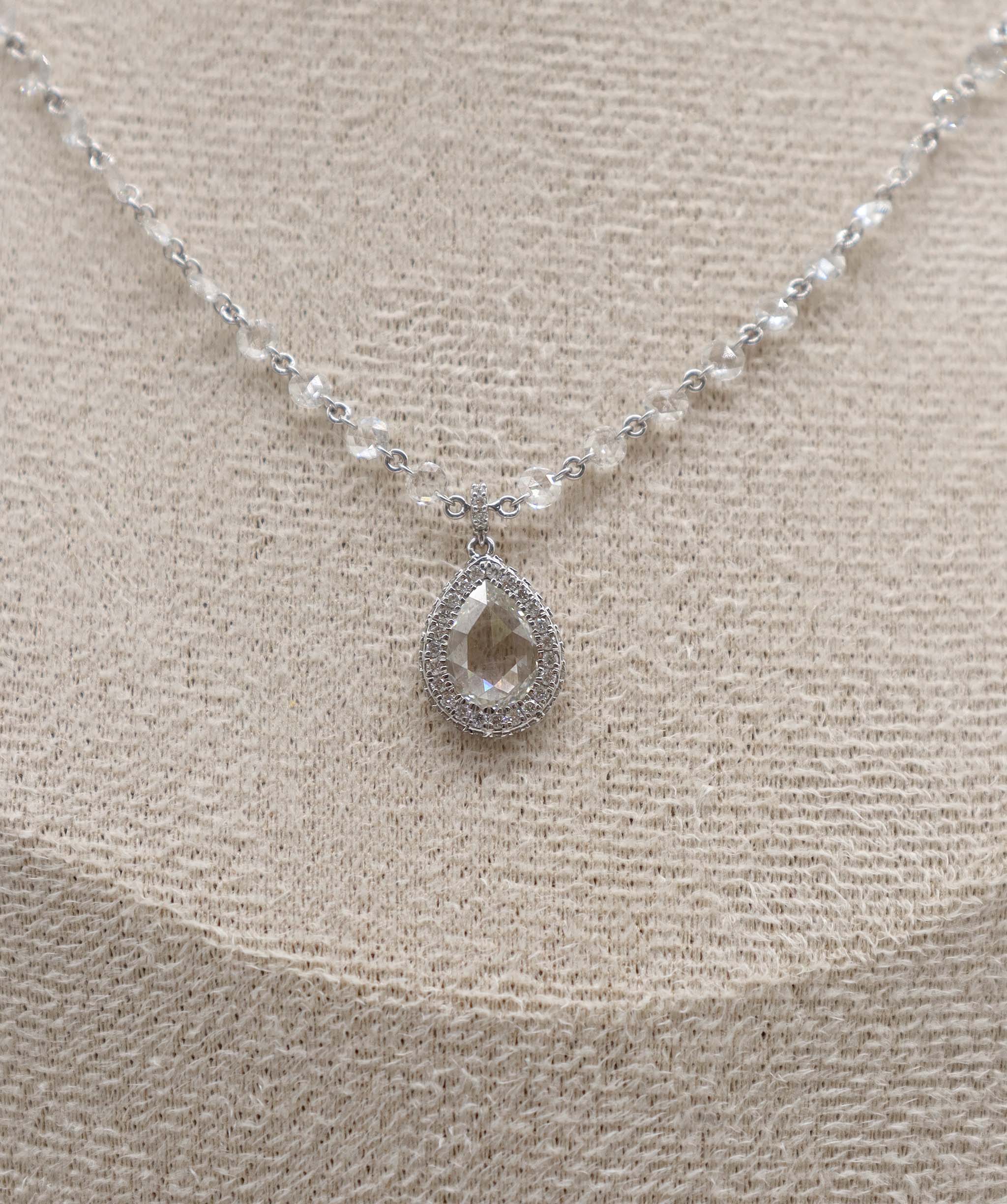 LUXURY PROMISE WHITE PEAR ROSECUT NECKLACE TW: 5.16CT GOLD:3.20G C12338