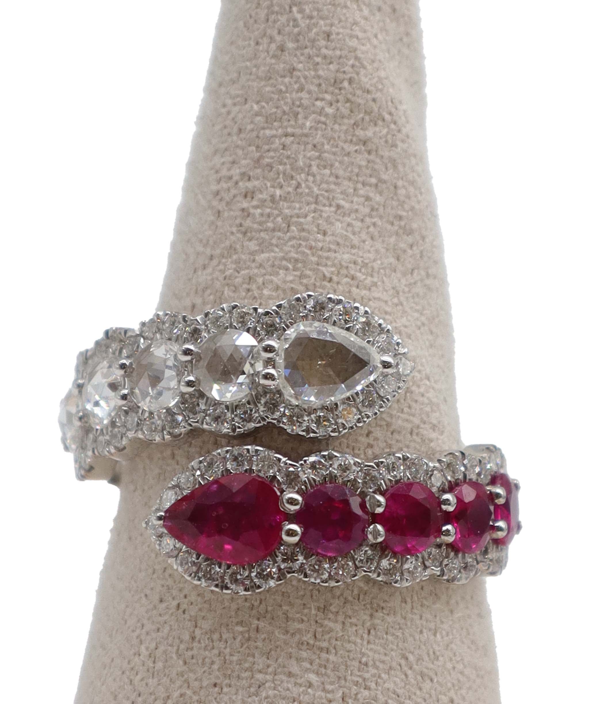 Luxury Promise White Pear Rosecut, Round and Pear Ruby Full Cut (BH) with small Diamonds TW:2.26CT GOLD:4.82G R4460