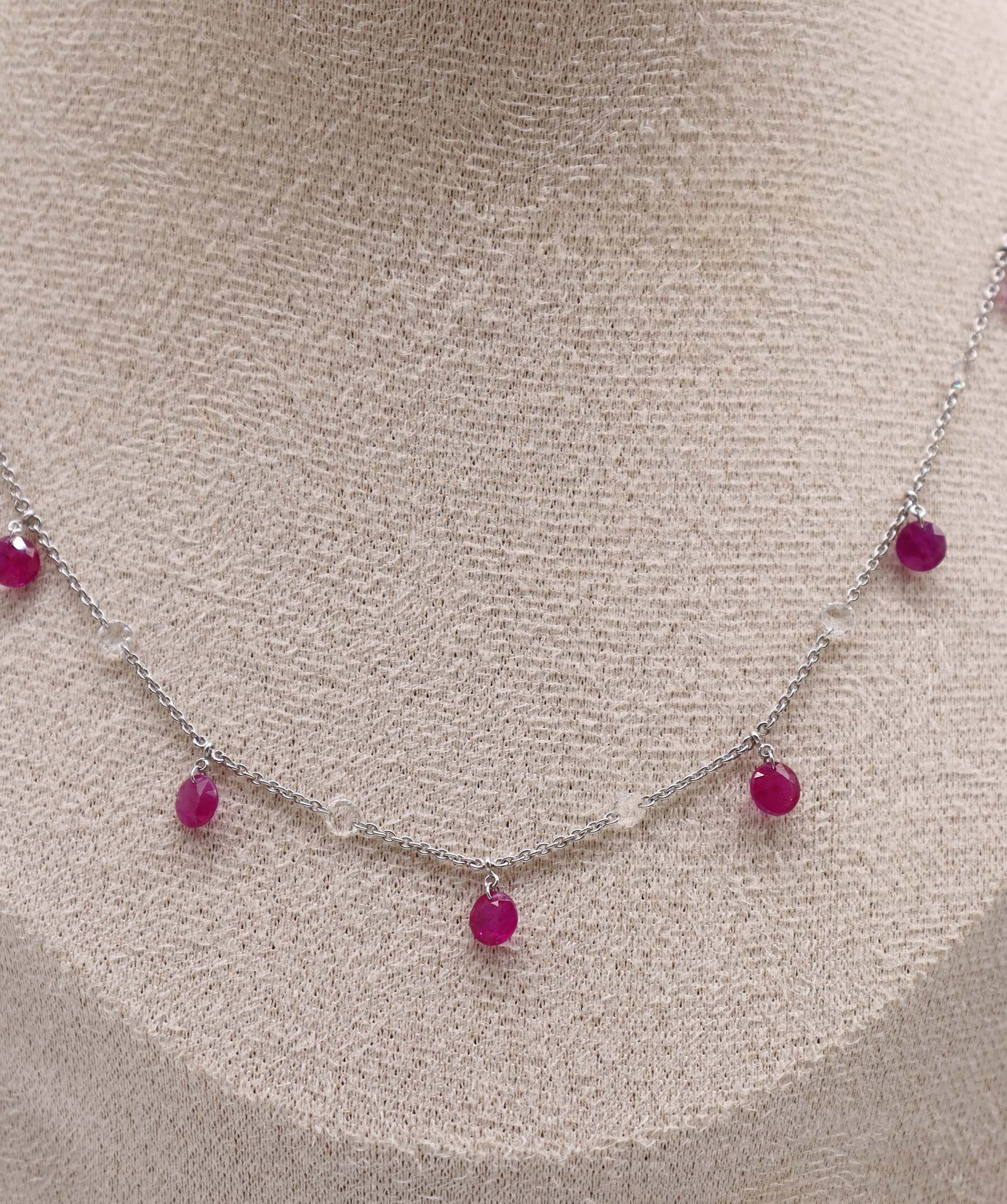 LUXURY PROMISE WHITE ROSECUT RUBY ROUND OS(M-H) NECKLACE TW:3.91CT GOLD:2.61G C6250