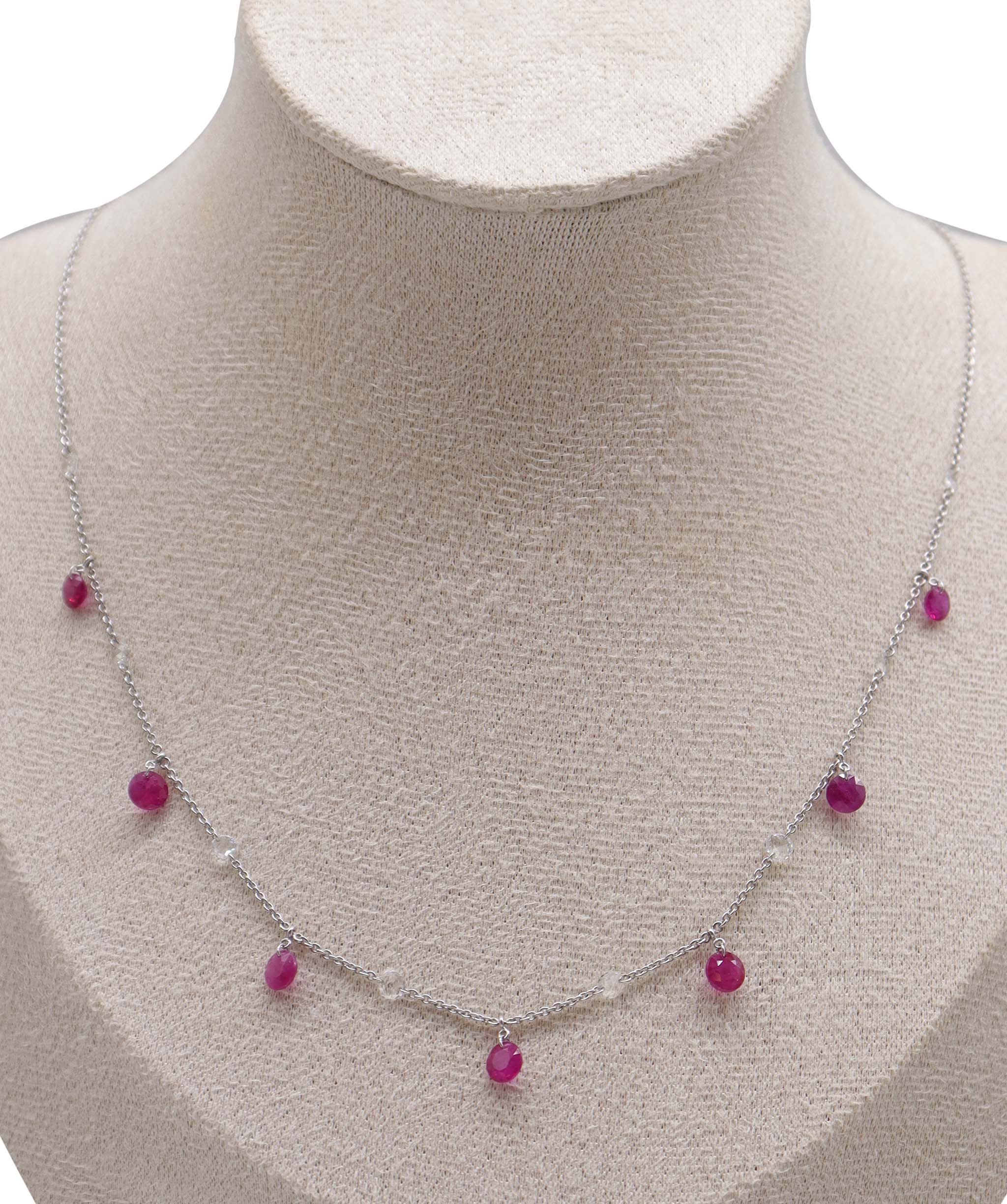 LUXURY PROMISE WHITE ROSECUT RUBY ROUND OS(M-H) NECKLACE TW:3.91CT GOLD:2.61G C6250
