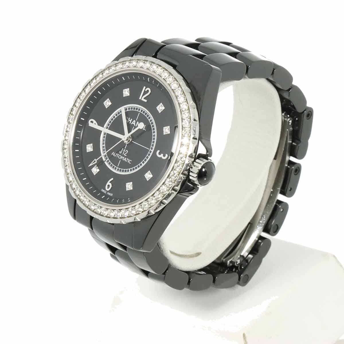 LUXURY PROMISE CHANEL J12 Bezel 8P Diamond Automatic Black Dial Mens H3109 Watch 90295706
