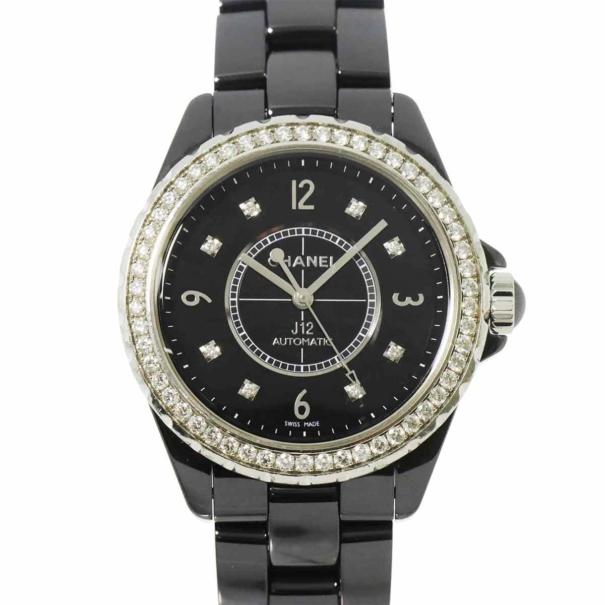 LUXURY PROMISE CHANEL J12 Bezel 8P Diamond Automatic Black Dial Mens H3109 Watch 90295706