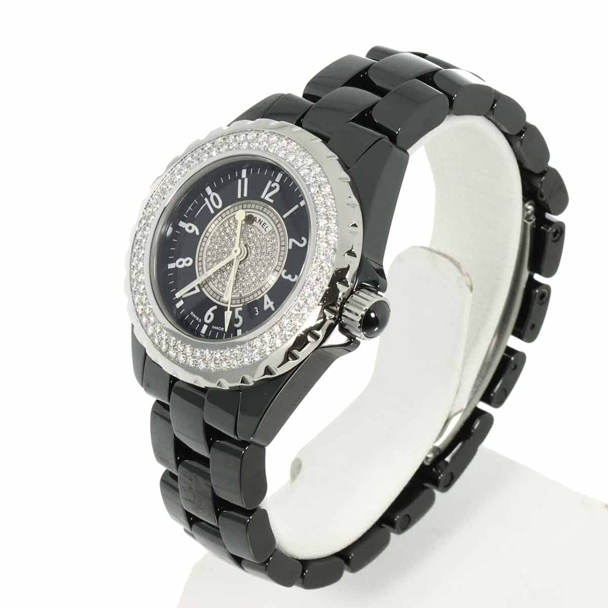 LUXURY PROMISE CHANEL J12 H1708 Diamond Bezel Black Ceramic Quartz 33mm Ladies 90302971