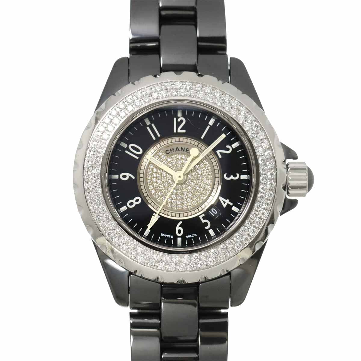 LUXURY PROMISE CHANEL J12 H1708 Diamond Bezel Black Ceramic Quartz 33mm Ladies 90302971