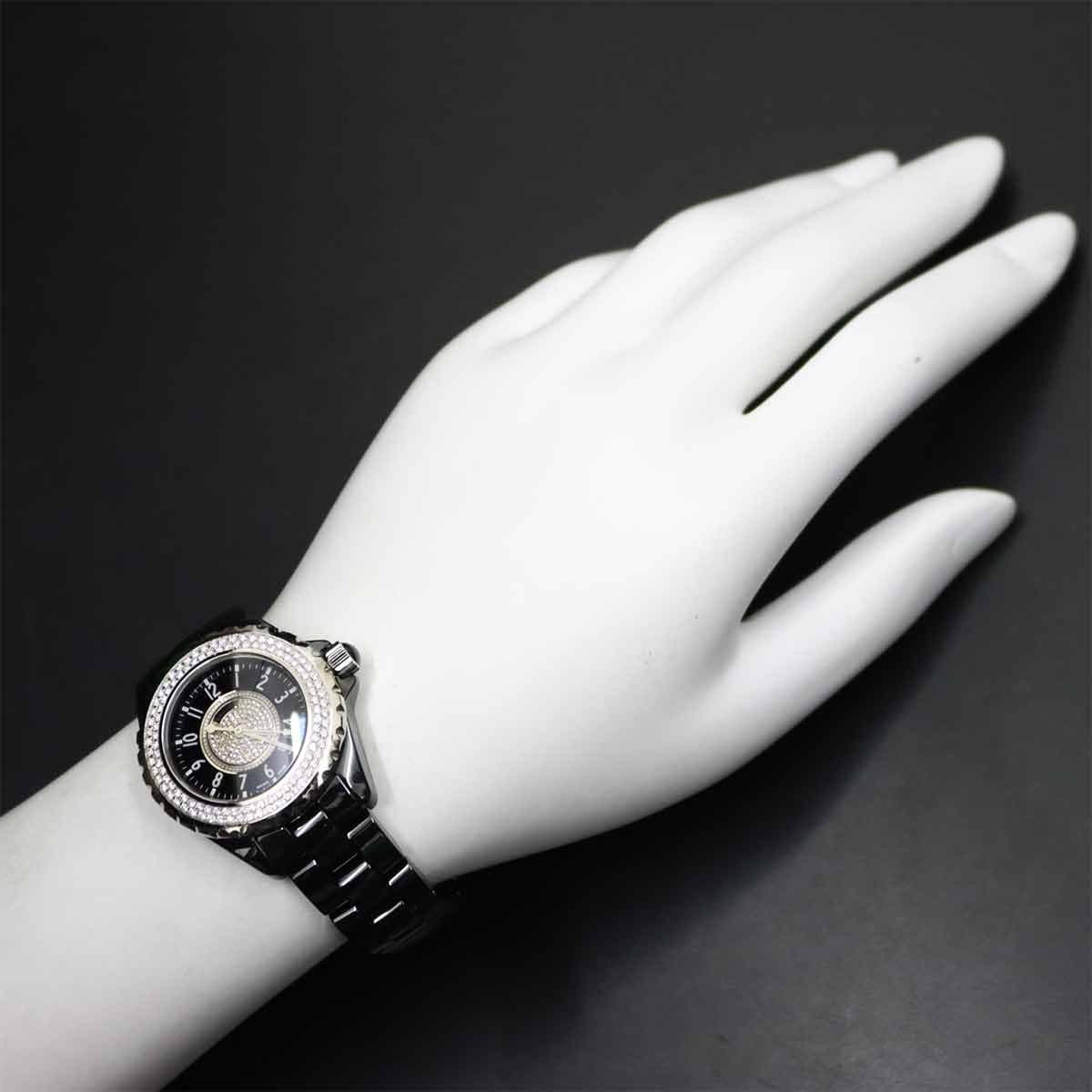 LUXURY PROMISE CHANEL J12 H1708 Diamond Bezel Black Ceramic Quartz 33mm Ladies 90302971
