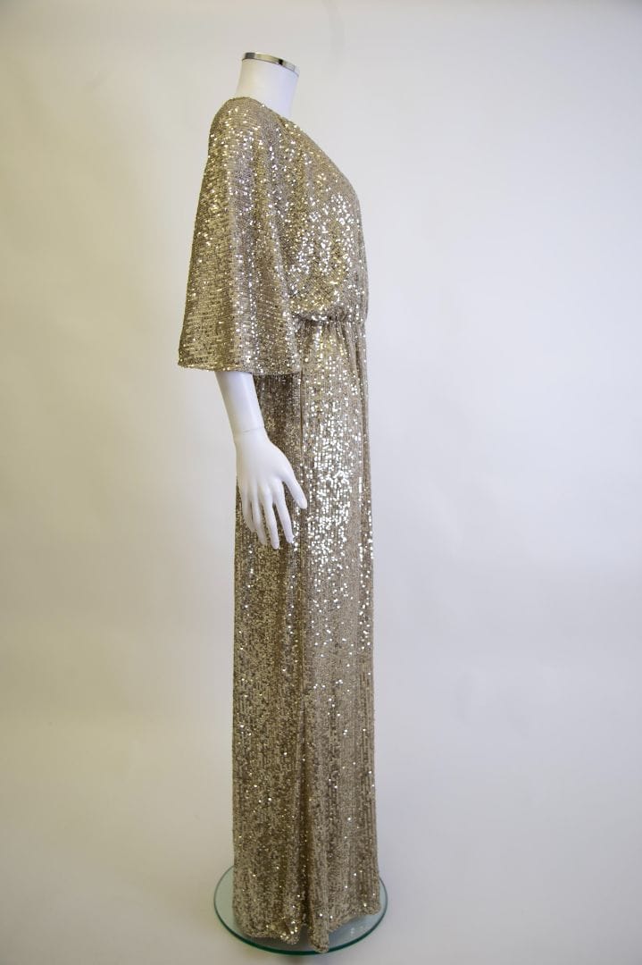 LUXURY PROMISE Pinko S/S Flared Sleeve Sequin Jumpsuit Gold 8
