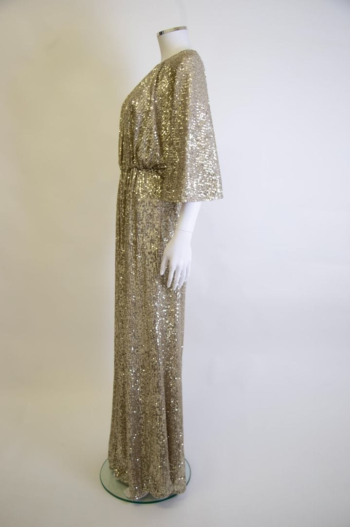 LUXURY PROMISE Pinko S/S Flared Sleeve Sequin Jumpsuit Gold 8