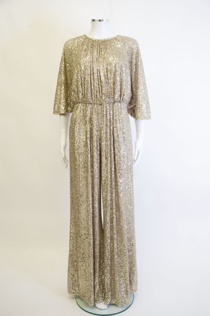 LUXURY PROMISE Pinko S/S Flared Sleeve Sequin Jumpsuit Gold 8