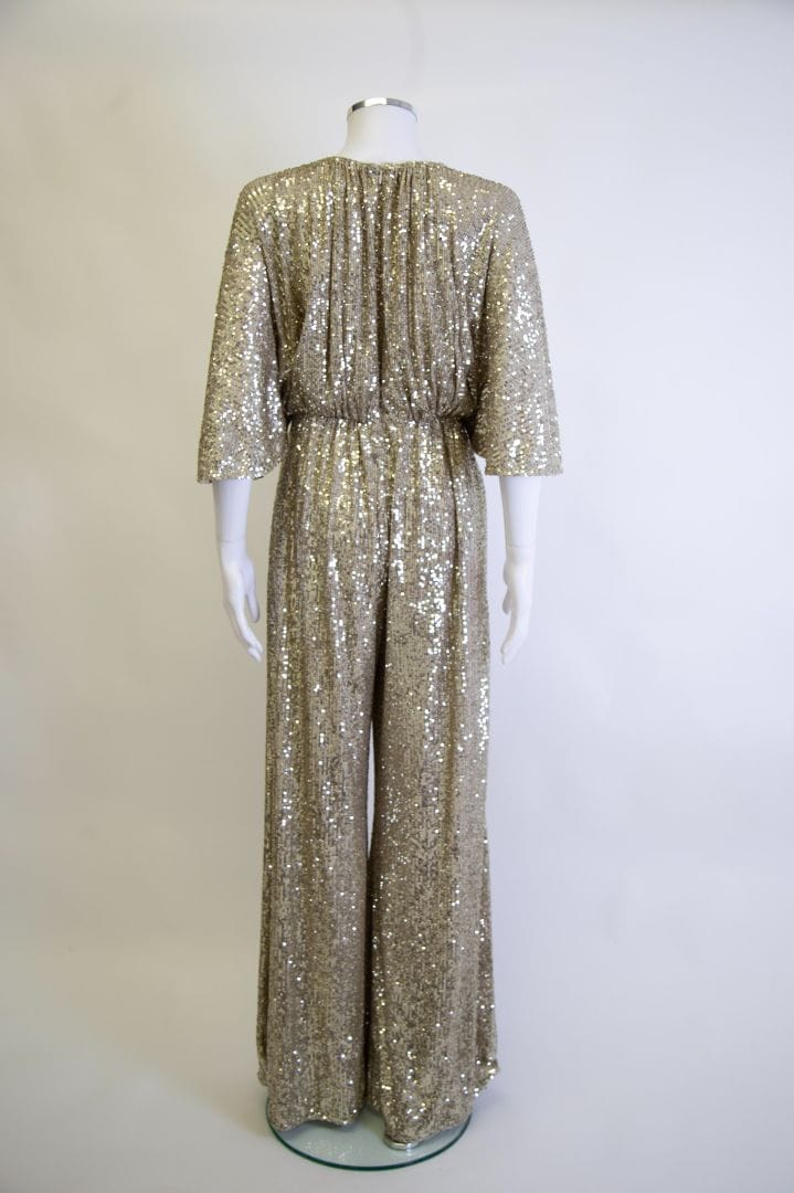 LUXURY PROMISE Pinko S/S Flared Sleeve Sequin Jumpsuit Gold 8