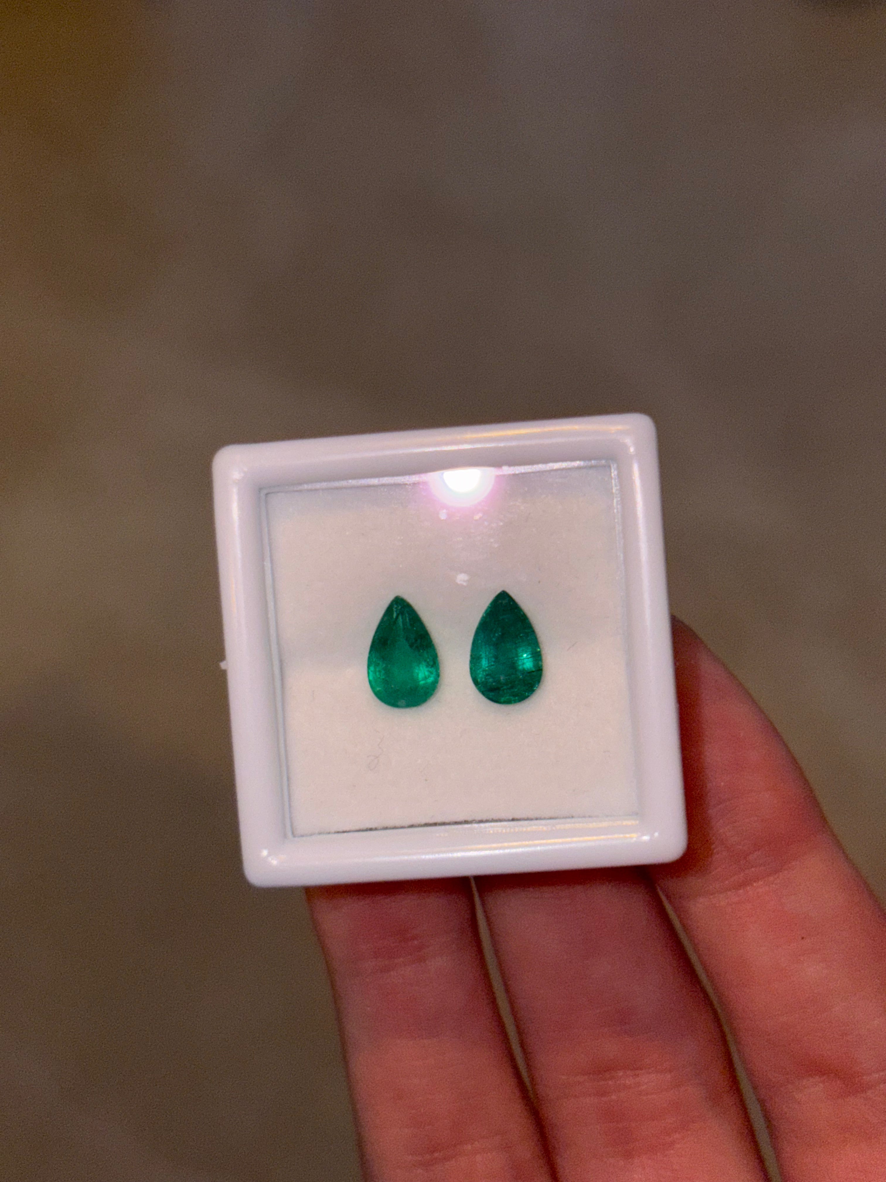 Luxury Promise 1.61ct Emerald Pear PAIR THAIC1468