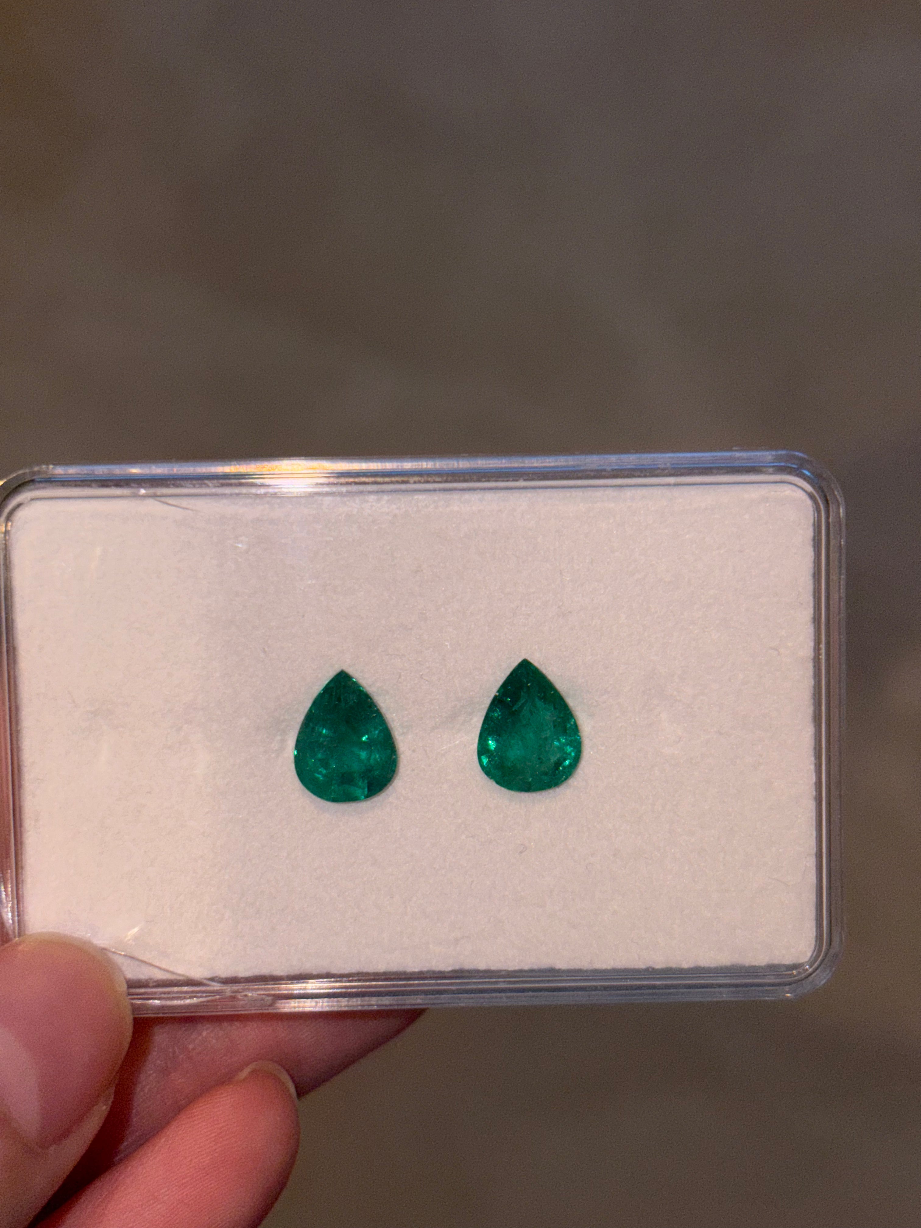 Luxury Promise 3.50ct Emerald Pear PAIR THAIC1467