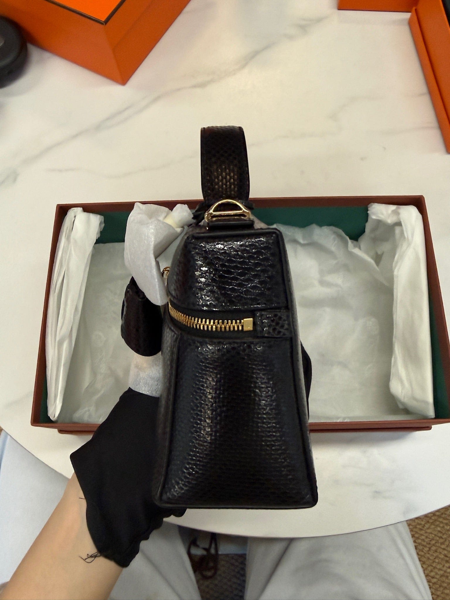 Luxury Promise Loro Piana Water Snake Leather Bag L23 Black – Brand New Full Set