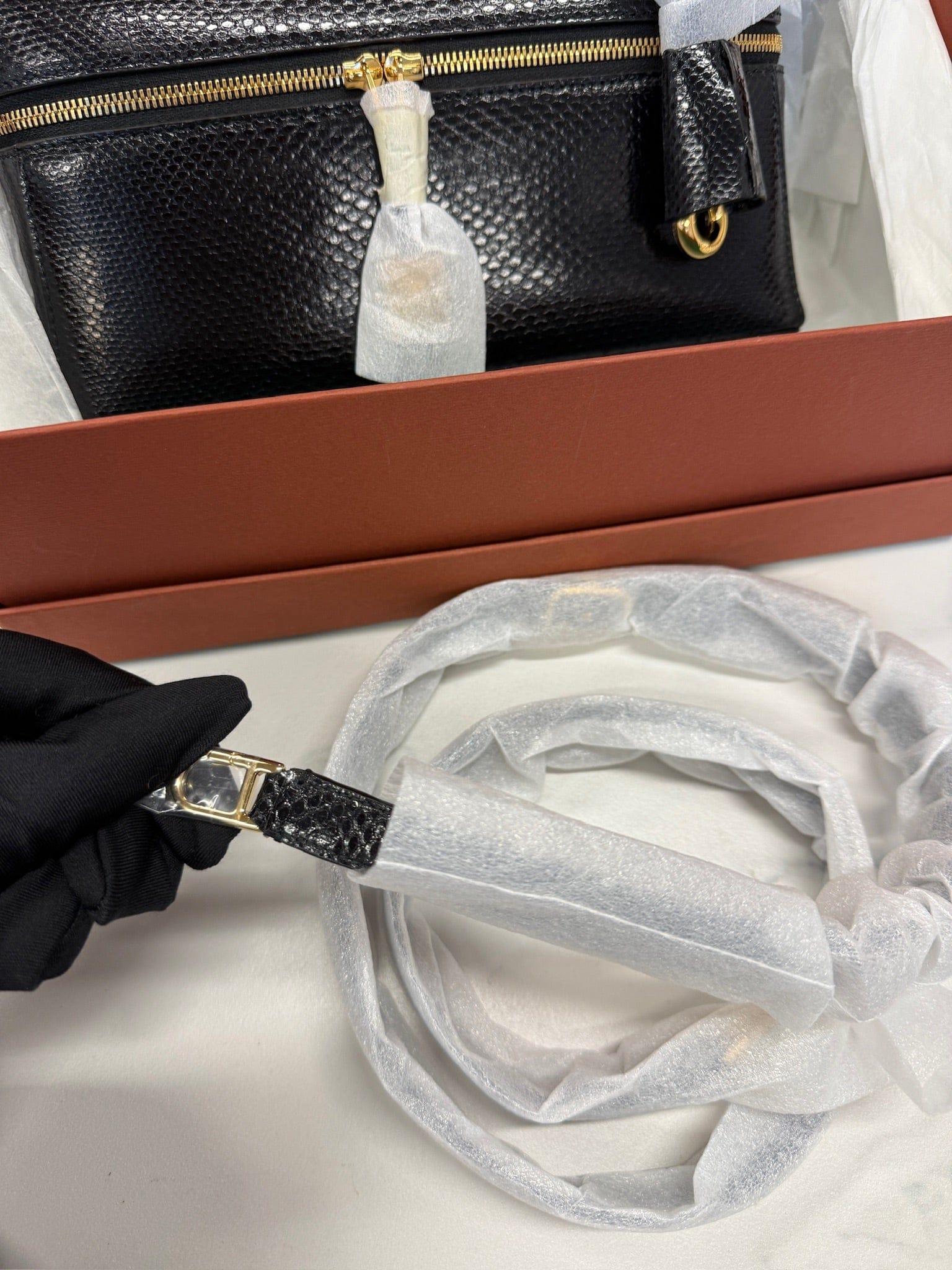 Luxury Promise Loro Piana Water Snake Leather Bag L23 Black – Brand New Full Set