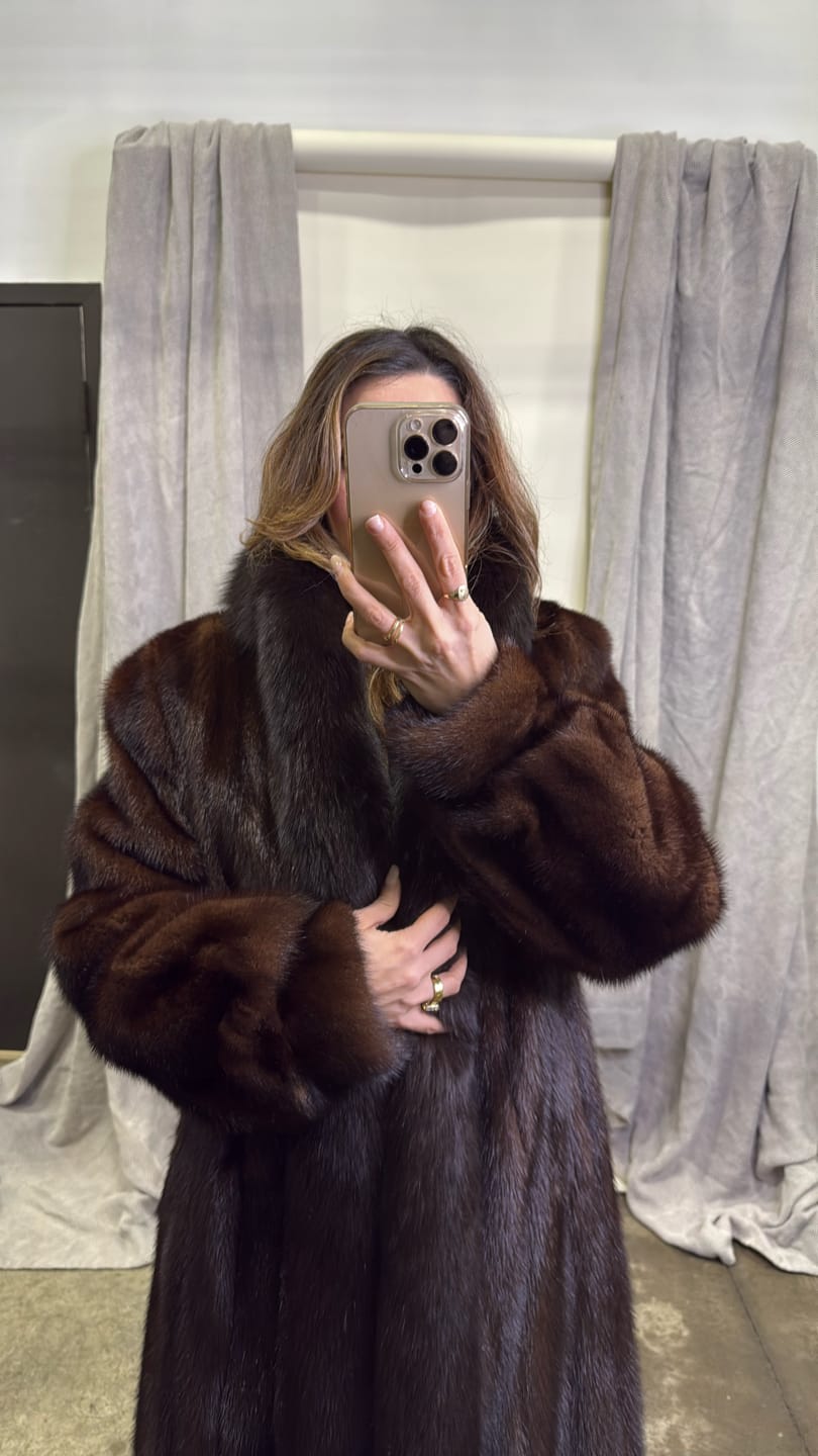 Luxury Promise Mahogany Mink With Brown Fox Tuxedo Coat - Mahagony GM16041903330