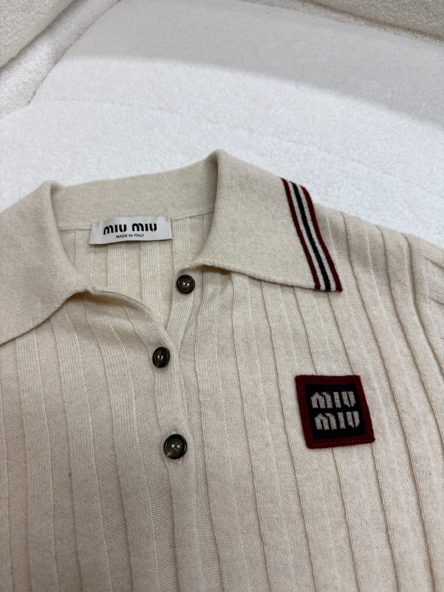 LUXURY PROMISE Miu Miu Ribbed Knit Cashmere Polo Shirt