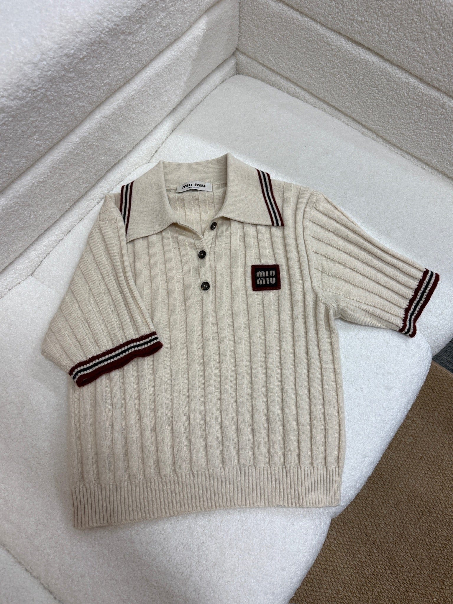 LUXURY PROMISE Miu Miu Ribbed Knit Cashmere Polo Shirt