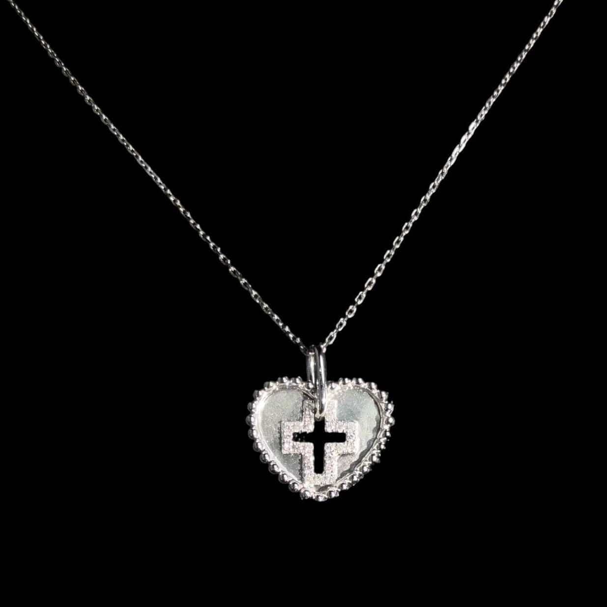Luxury Promise 0.10ct Natural White Diamond Heart Cross Necklace set in 18K White Gold