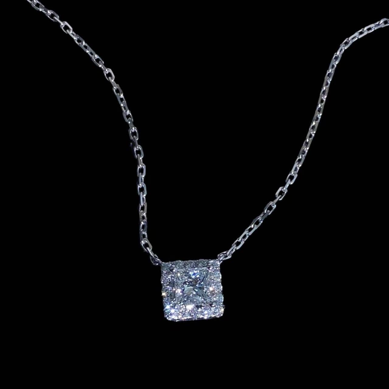 Luxury Promise 0.50ct & 0.17ct White Diamond Princess Cut Necklace set in 18K White Gold