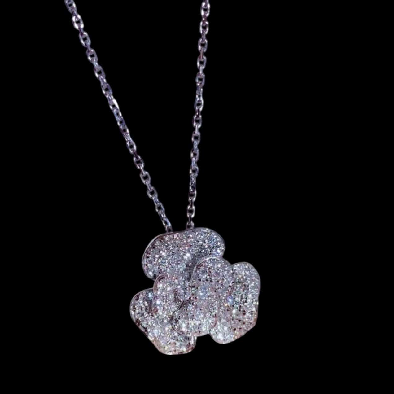 Luxury Promise 0.70ct White Diamond Flower Necklace set in 18K White Gold