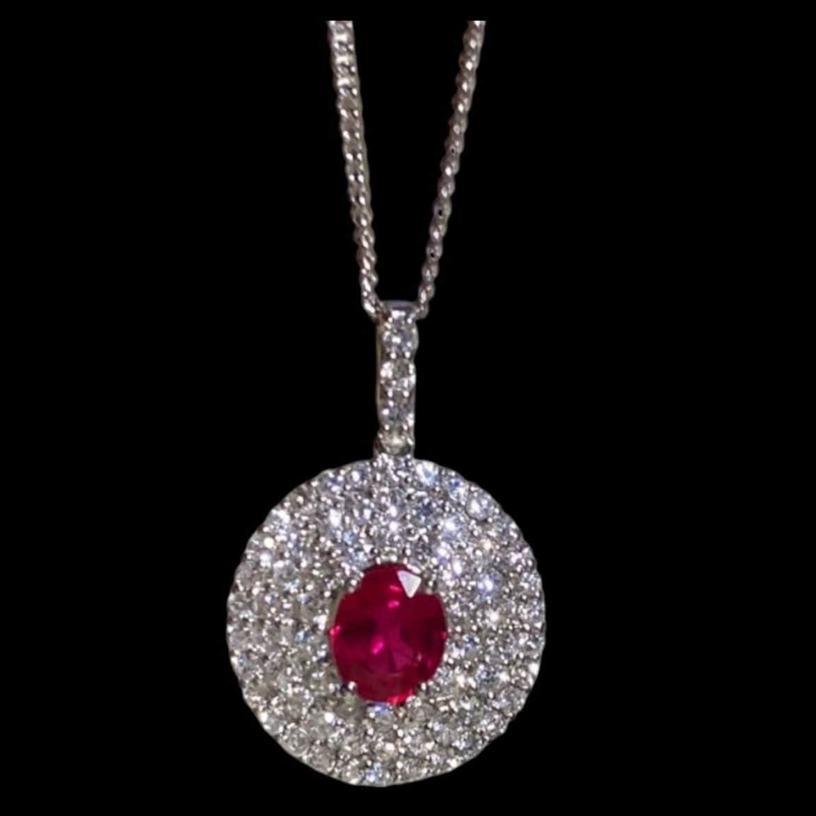 Luxury Promise 0.77ct "Pigeon Blood" Burmese Ruby & 0.81ct Diamond Necklace set in Platinum