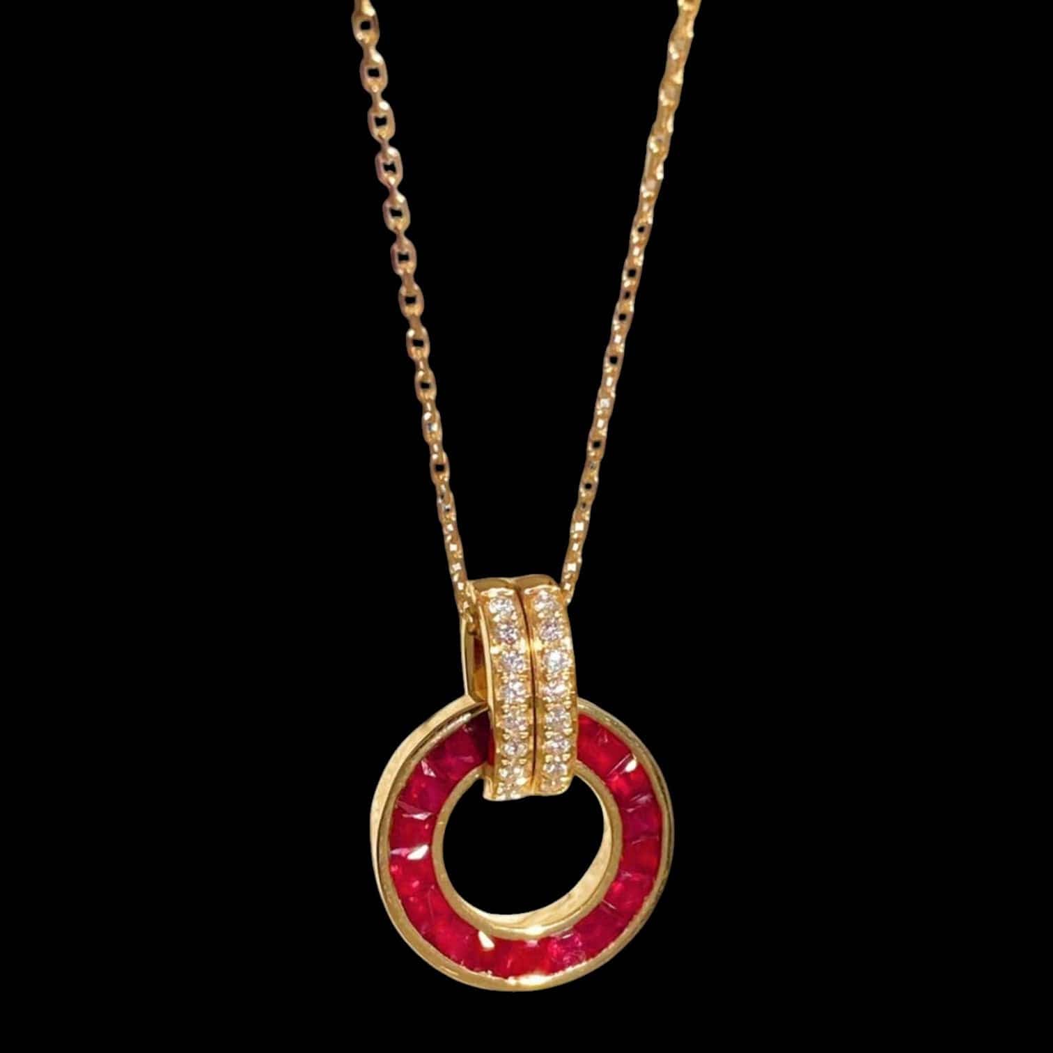 Luxury Promise 1.09ct "Pigeon Blood" Ruby & 0.12ct Diamond Convertible Donut Necklace set in Yellow Gold
