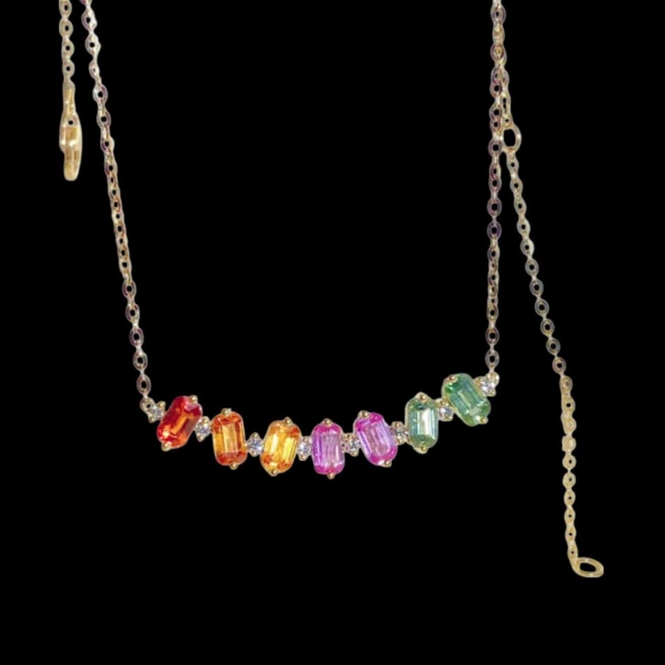 Luxury Promise 2.50ct Multi-Colour Sapphire & 0.12ct Diamond Necklace set in 18K White Gold