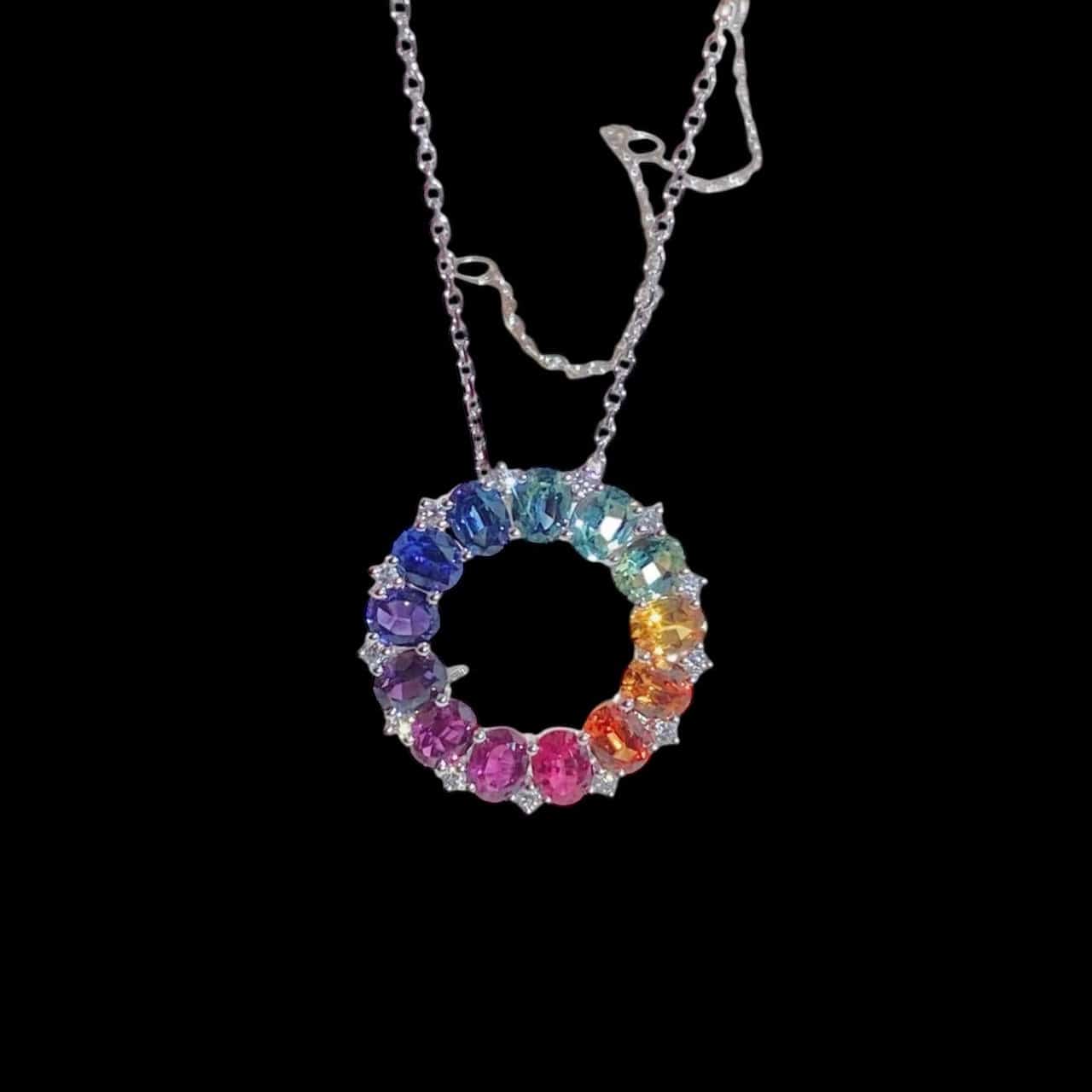 Luxury Promise 2-Way 2.26ct Multi-Colour Sapphire & 0.12ct Diamond Necklace set in 18K White Gold