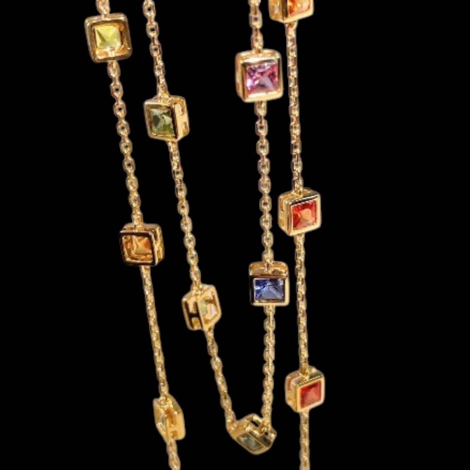Luxury Promise 3.93ct Multi Sapphire Necklace set in 18K Yellow Gold