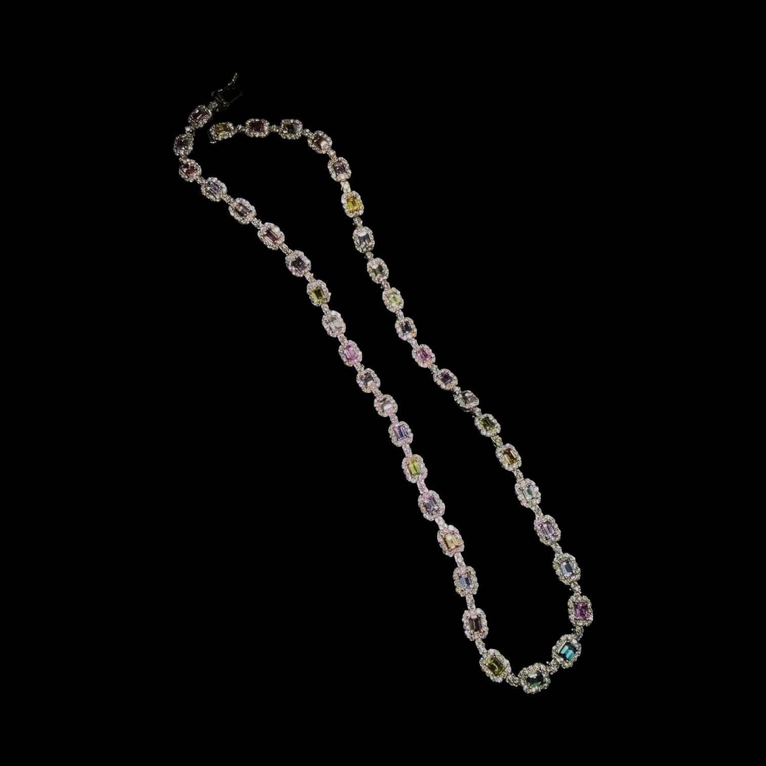 Luxury Promise 8.55ct Multi-Coloured Sapphire & 5.08ct Diamond Necklace set in Platinum