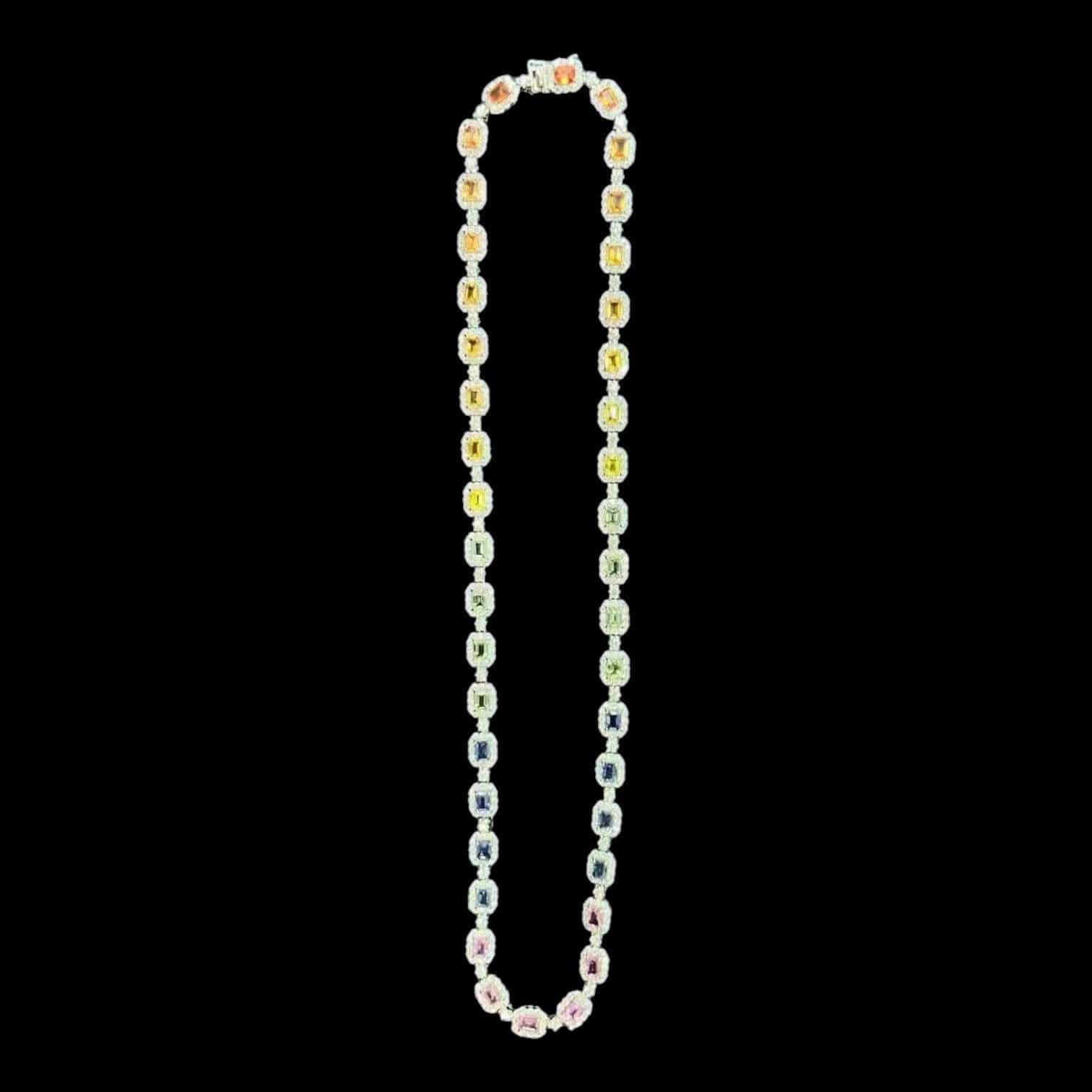 Luxury Promise 8.76ct Multi-coloured Sapphire & 5.48ct Diamond Necklace set in Platinum
