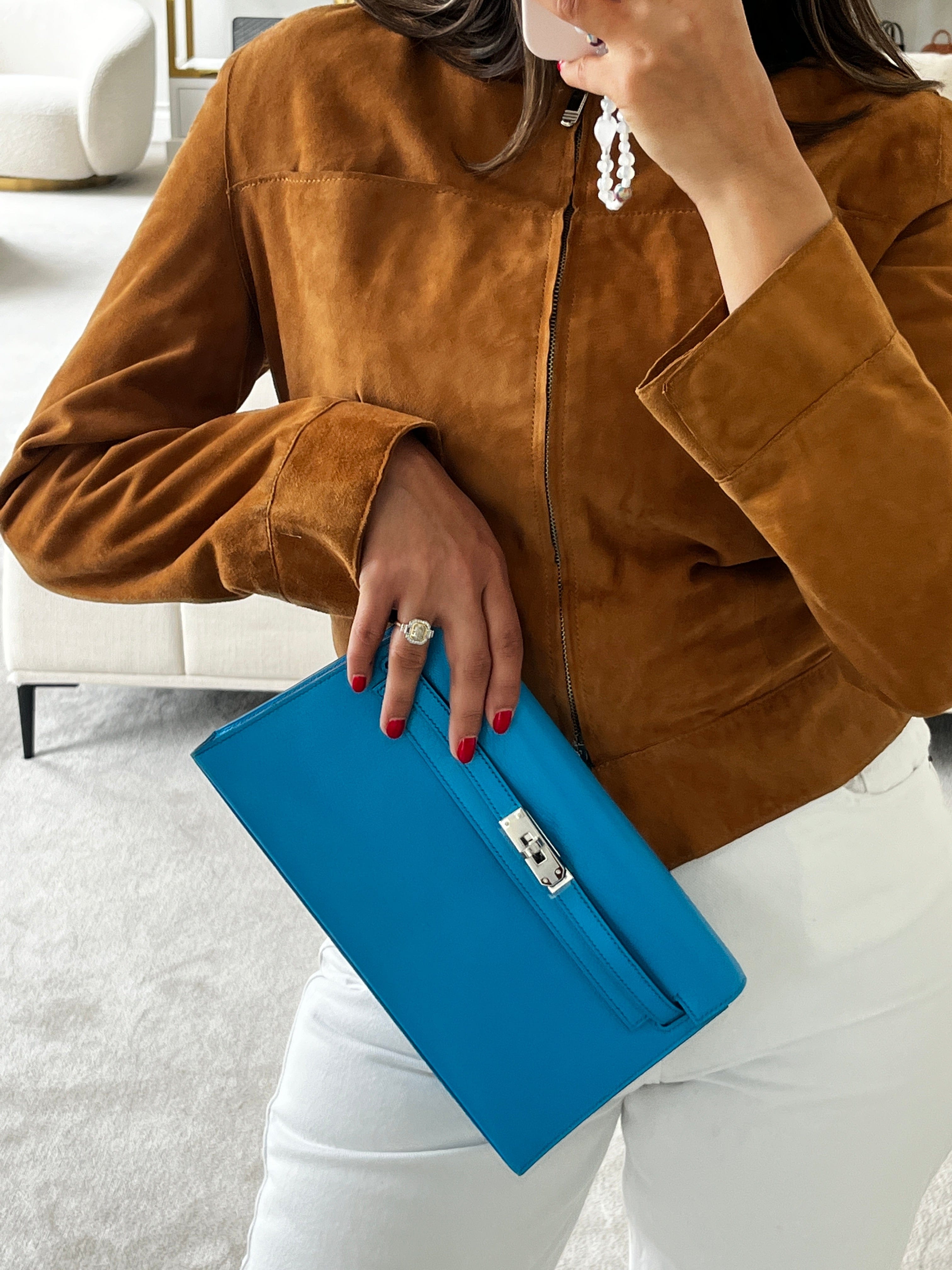 LUXURY PROMISE *HK LOCATED* HERMÈS KELLY ELAN BLUE FRIDA Chevre Chamkilla Leather with Palladium Hardware