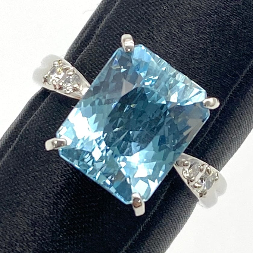 LUXURY PROMISE Pt900 Aquamarine Ring A6.016 D0.141 9.8 Medium Mirror 50774 US8.25