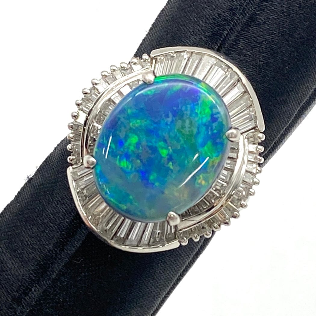 LUXURY PROMISE Pt900 Black Opal Ring BOP4.05 D1.75 13.6 GRJ So 51685 US6.75