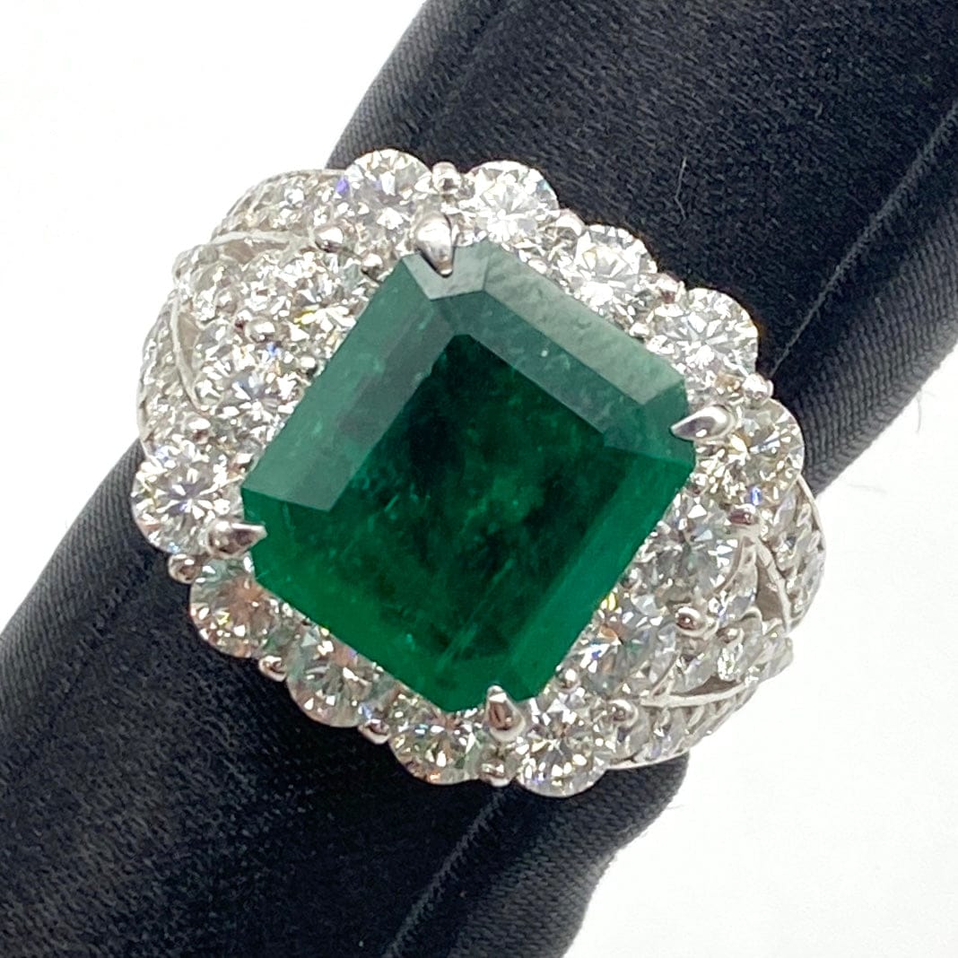 LUXURY PROMISE Pt900 Emerald Ring E3.54 D2.57 15 GRJ 51719 US6.5