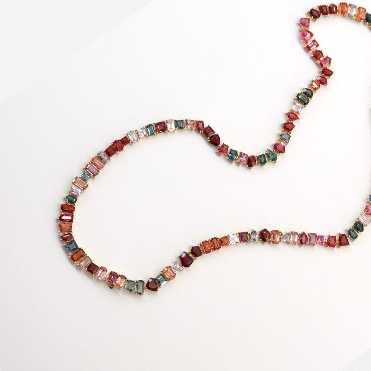 Luxury Promise RAINBOW MULTI SHAPE SPINEL TENNIS NECKLACE 17" AVCHK357