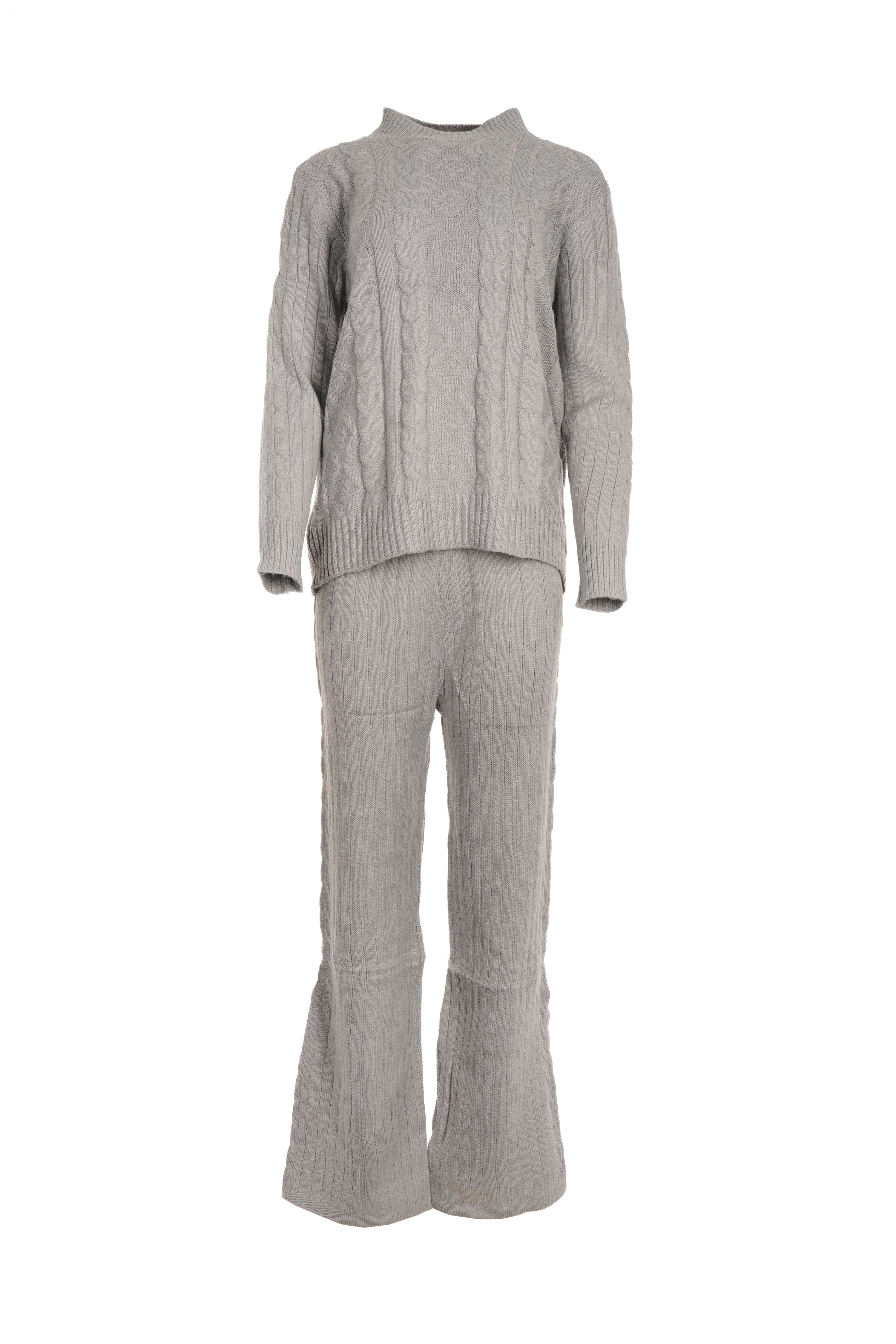 Luxury Promise 2346 ONE SIZE GREY CABLE KNIT TWO PIECE CO ORD AKC0244