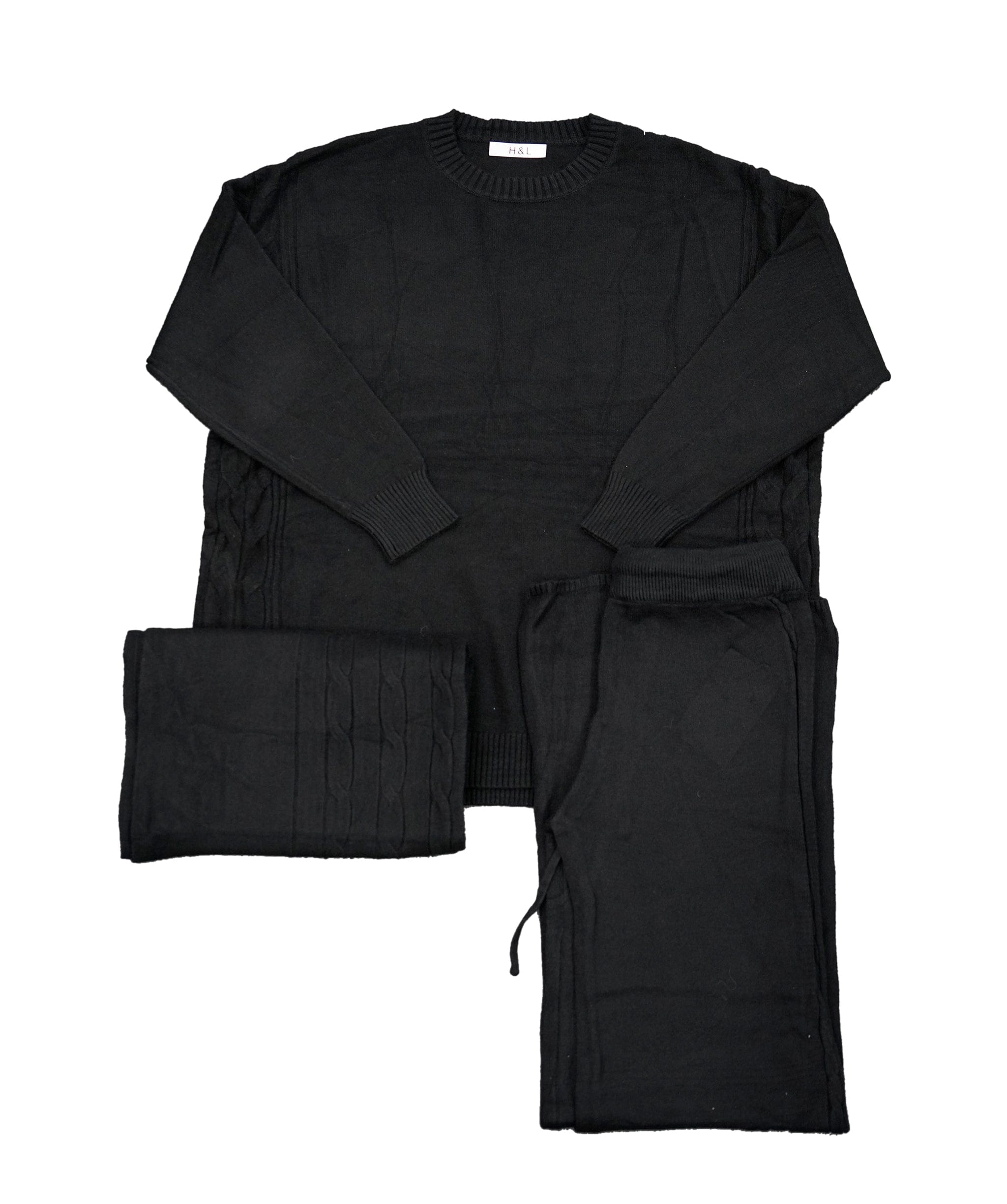 Luxury Promise A117A (Black) - M/L 3 Piece Cashmere Braided Scarf Set AKC0215