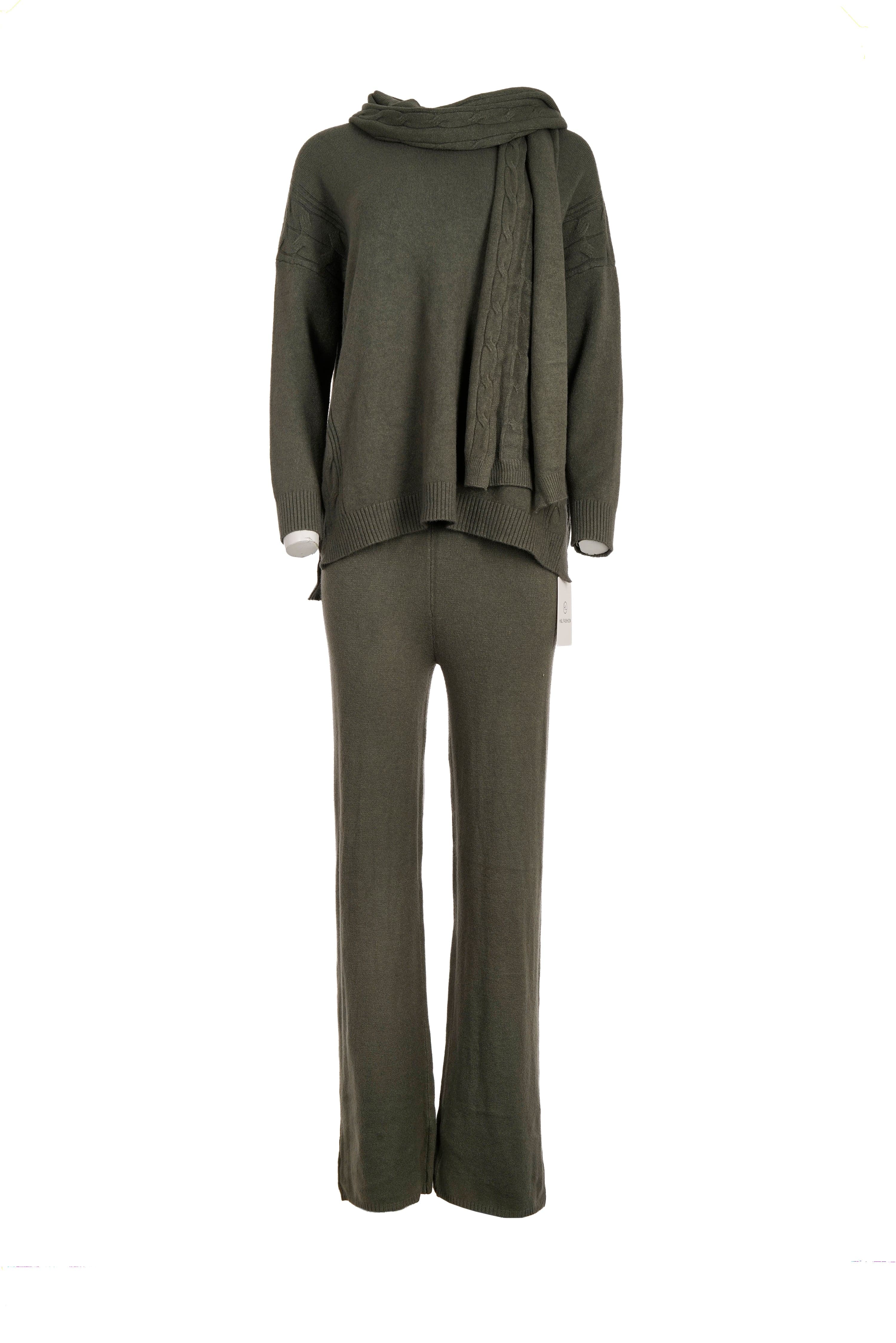 Luxury Promise A117A SAGE M/L CABLE KNIT SCARF 3 PIECE SET AKC0293
