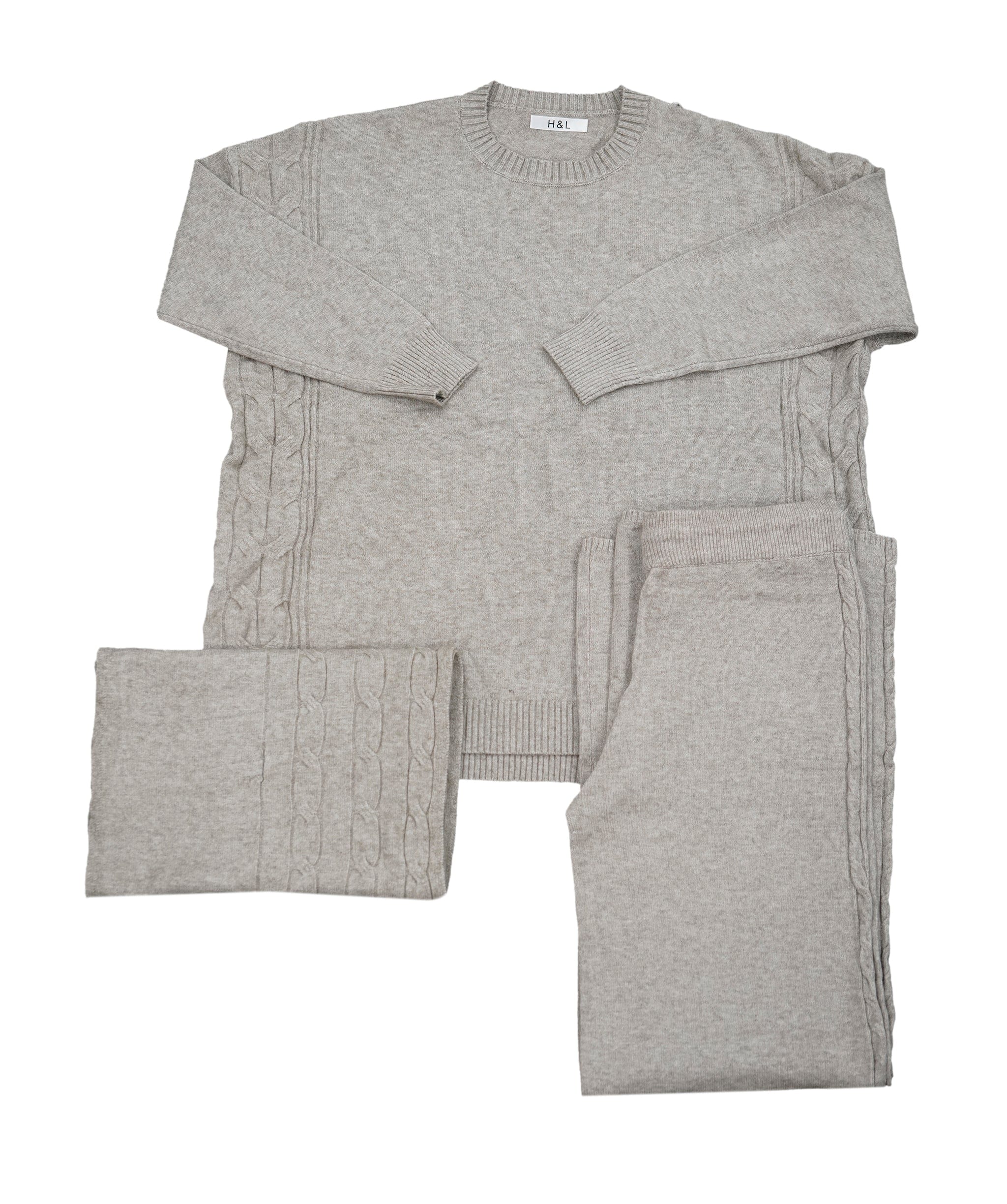 Luxury Promise A117A (Sand) - M/L 3 Piece Cashmere Braided Scarf Set AKC0213