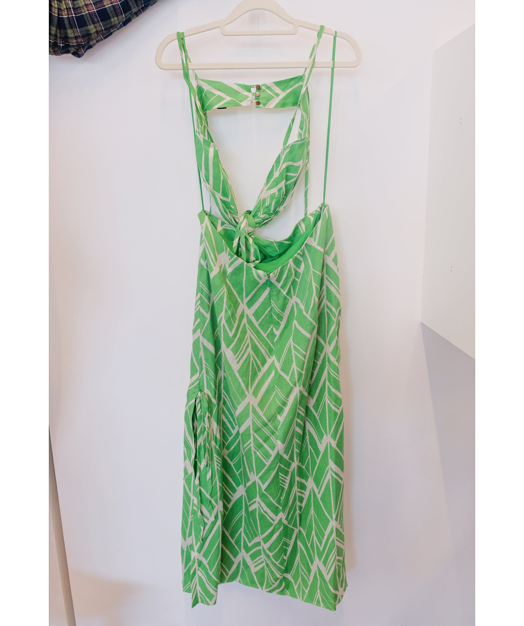 Luxury Promise Alexis Green Printed Linen Cutout Dress Small RJC3819