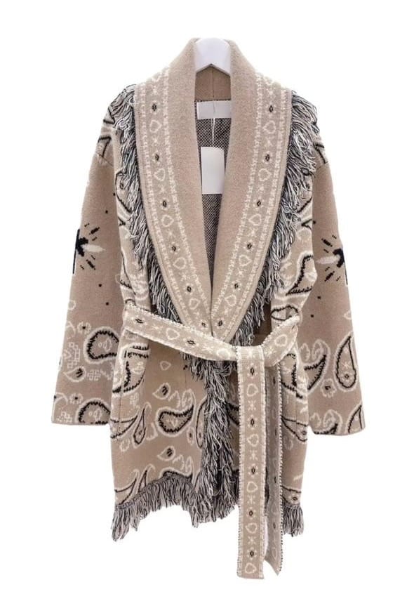 Luxury Promise bandana wrap cardigan with belt beige zah23