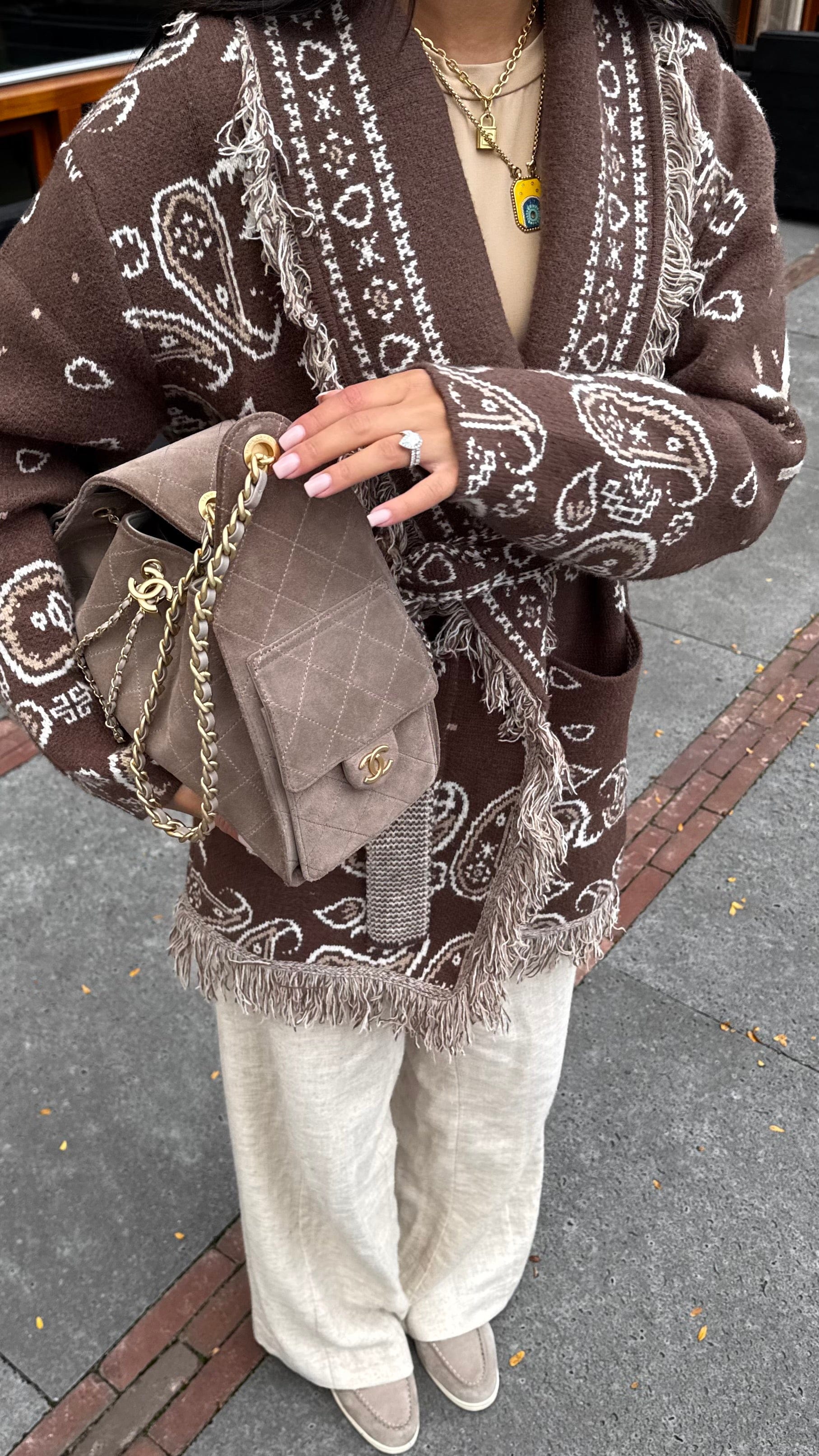 Luxury Promise bandana wrap cardigan with belt mocha mousse zah25