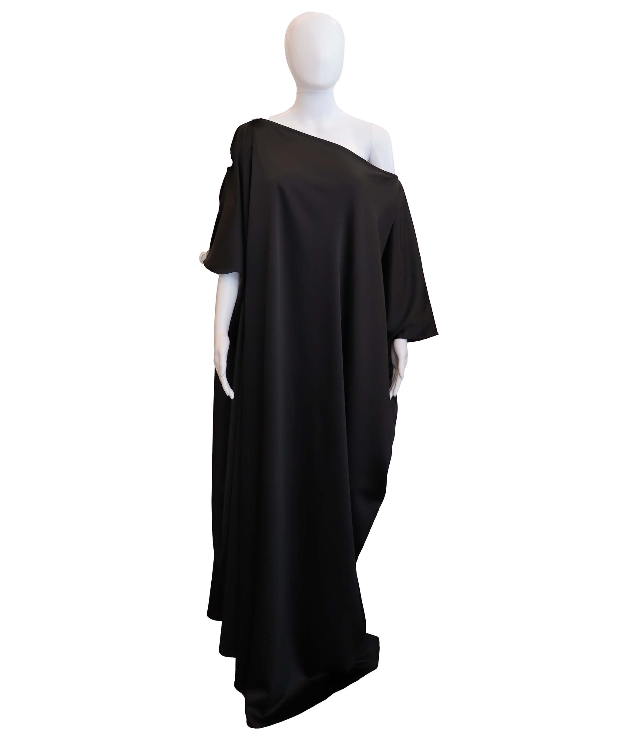 Luxury Promise Black kaftan with white flowers TP021