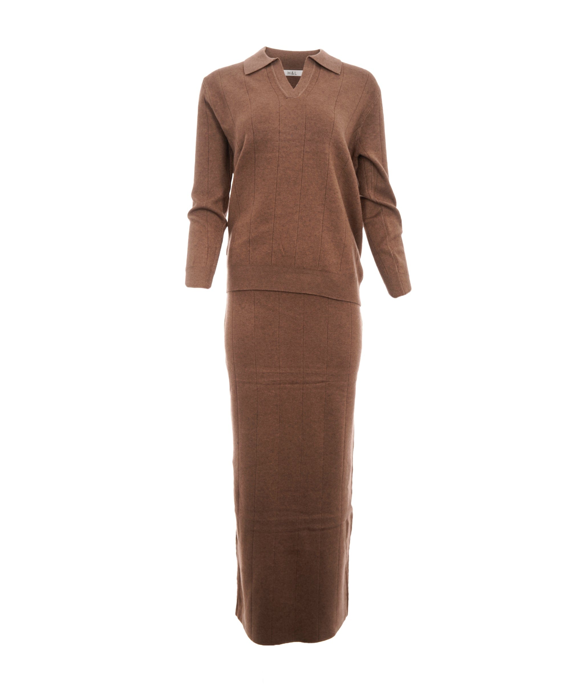 Luxury Promise Charlotte Brown M/L Maxi Skirt Cashmere Loungwear Set AKC0342