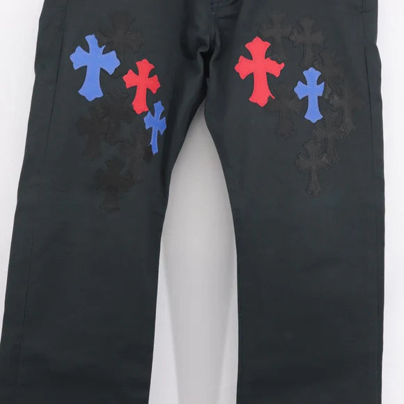 Luxury Promise Chrome Hearts Cemetery Cross Patch Chinos Pants Cotton Black Auth 138519M 138519M